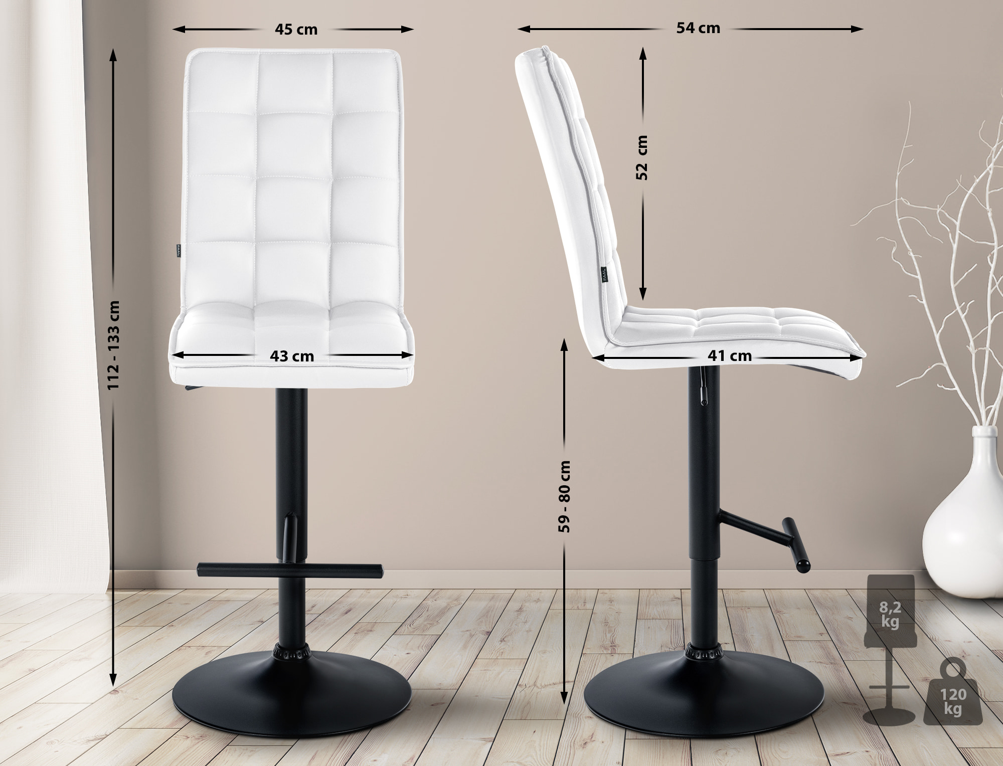 Tabouret de bar Peking en Similicuir réglable et pivotant