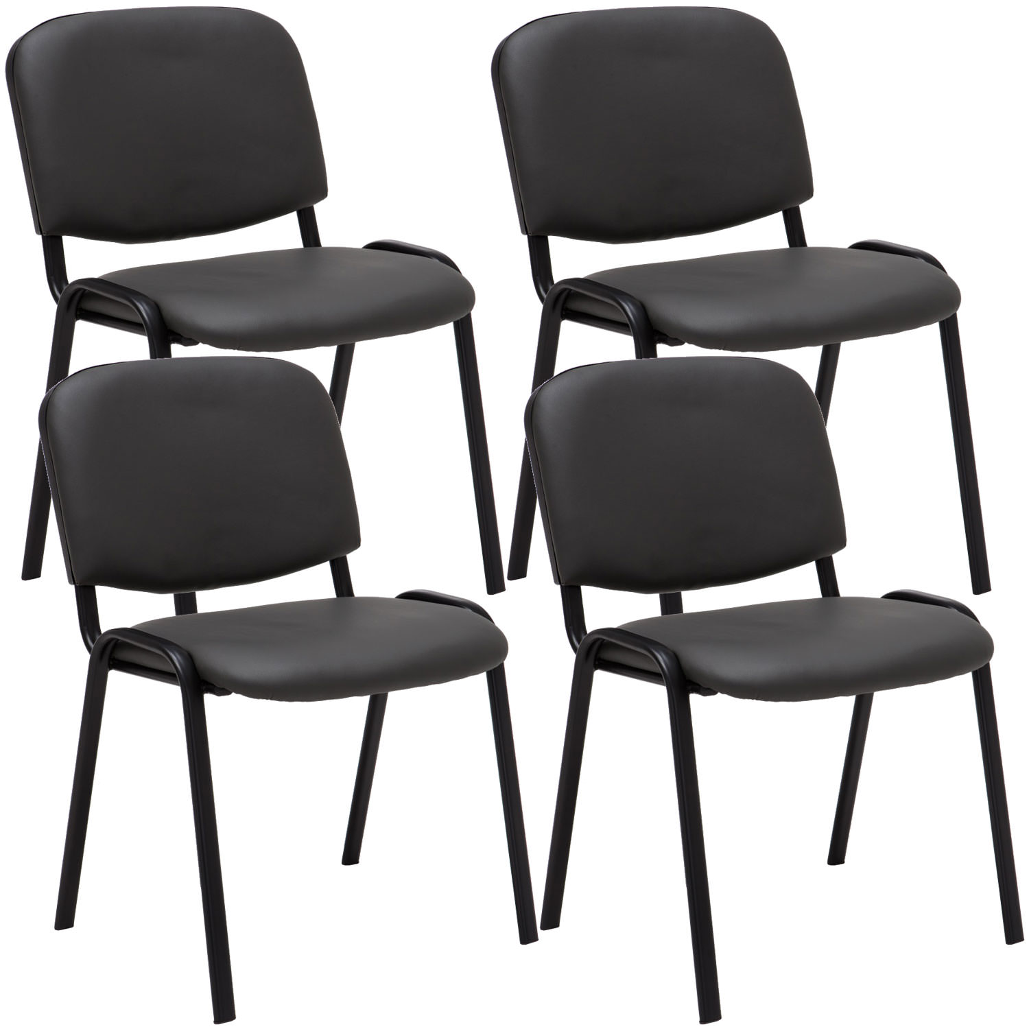 Lot de 4 chaises visiteur empilables Ken en similicuir et piètement noir