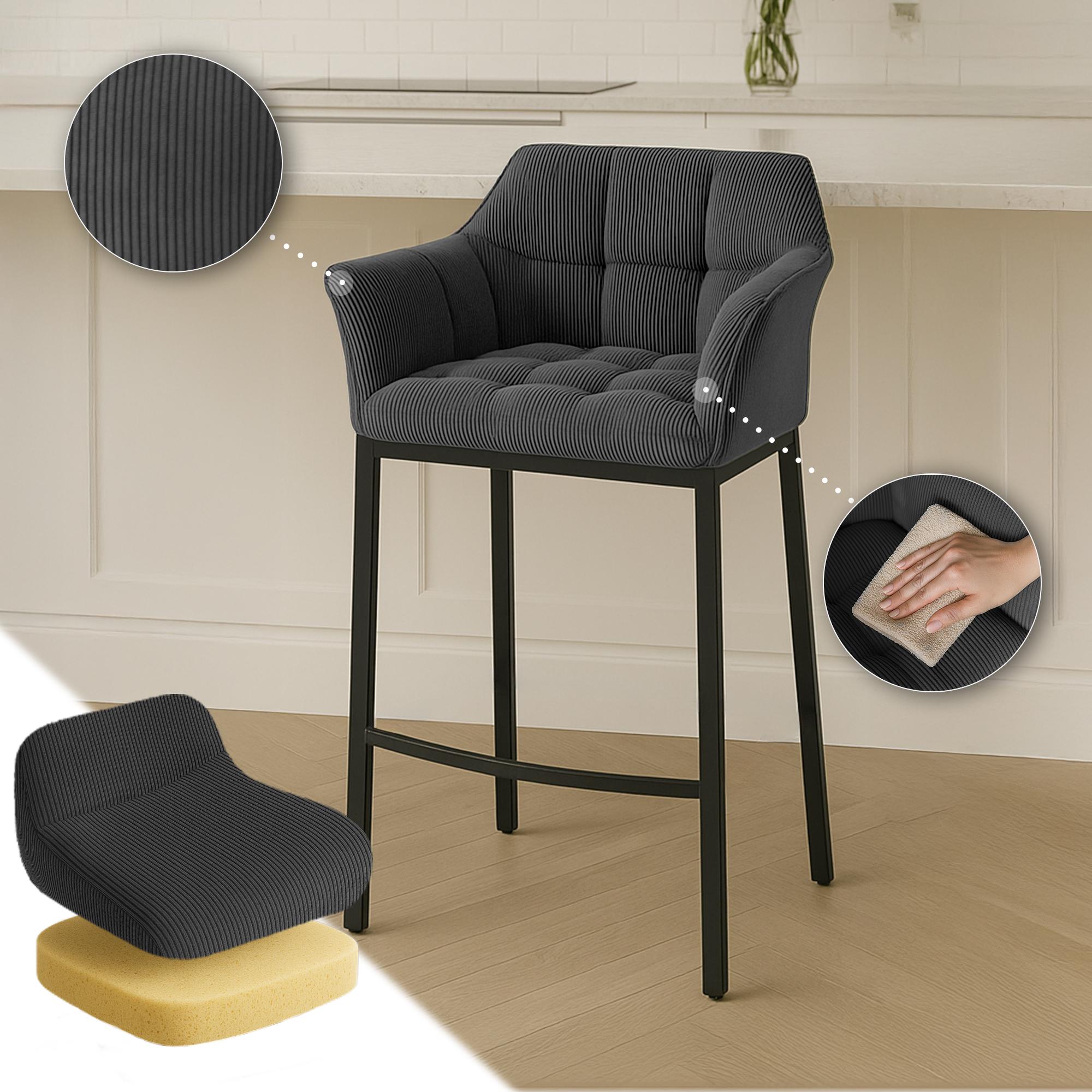 Tabouret de Bar Damaso en Velours Côtelé avec Piétement à Quatre Pieds