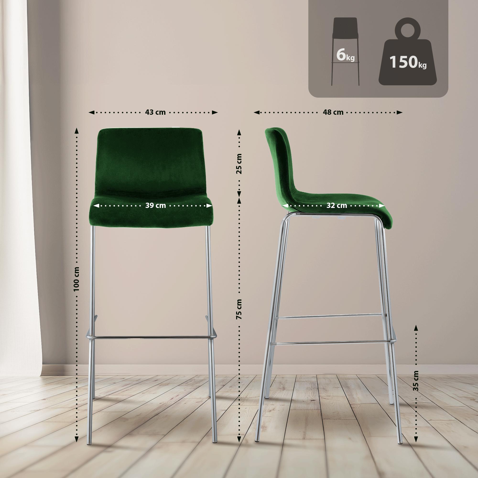 Tabouret de bar Hover velours structure à quatre pieds chromée