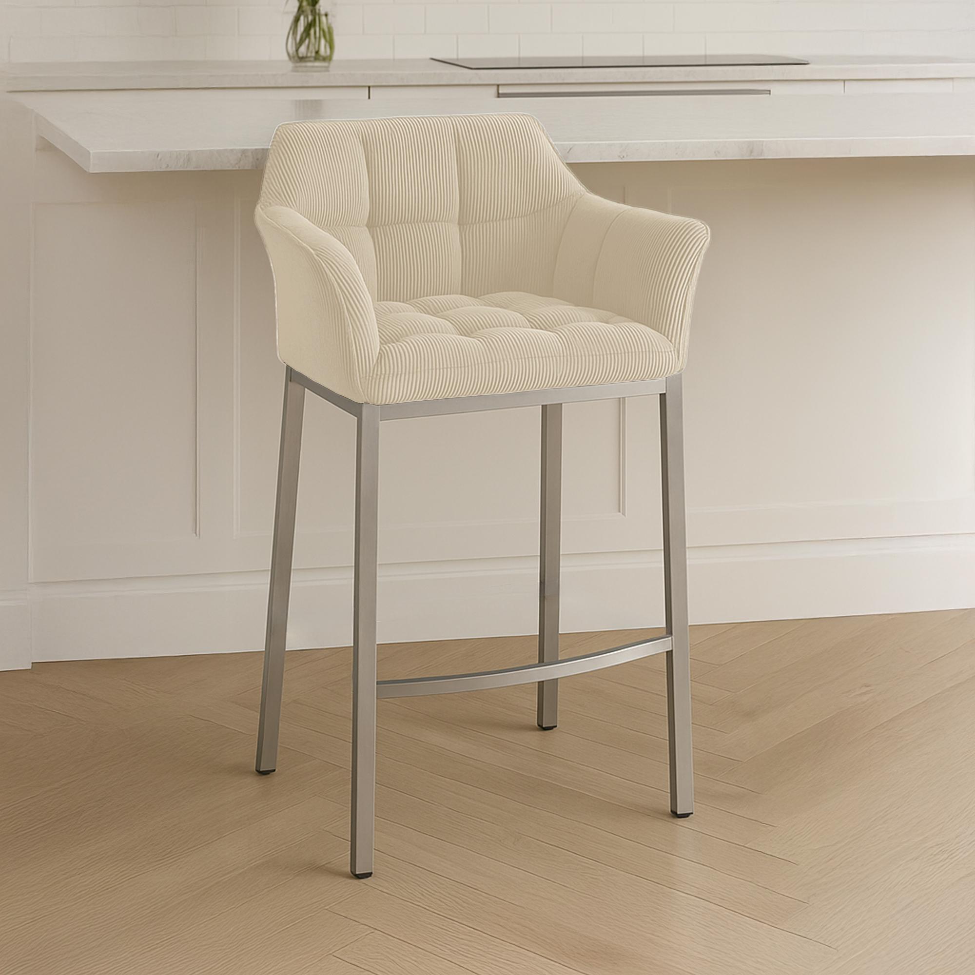 Tabouret de Bar Damaso en Velours Côtelé avec Piétement à Quatre Pieds