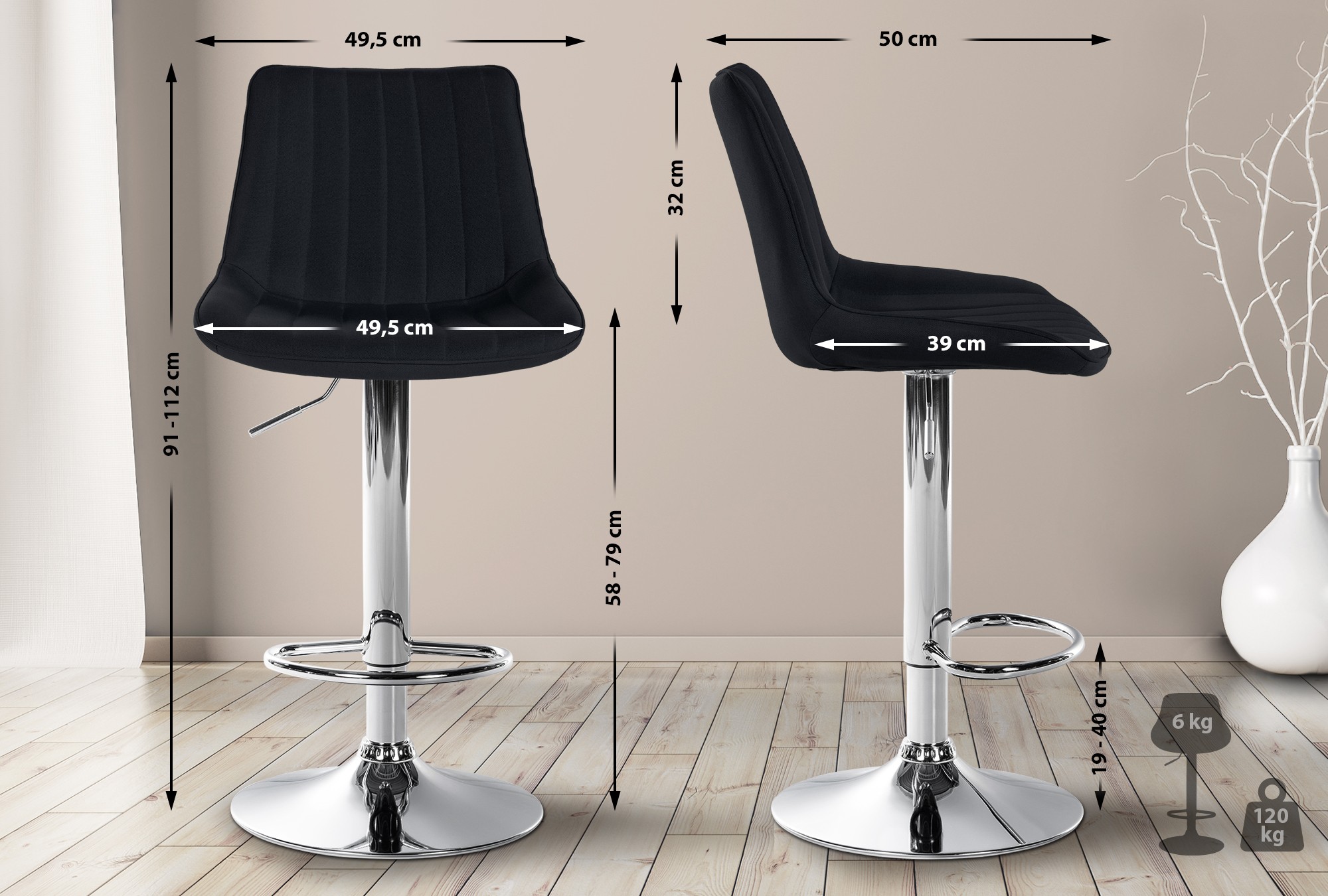 Lot de 2 tabourets de bar Toni tissu