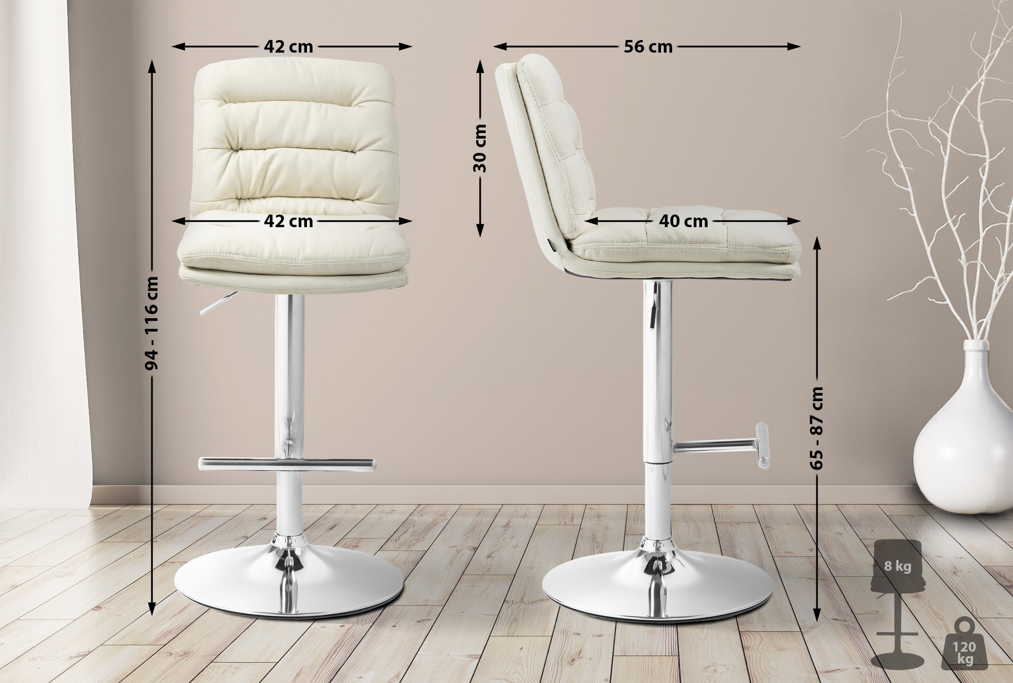Lot de 2 tabourets de bar Damar tissu