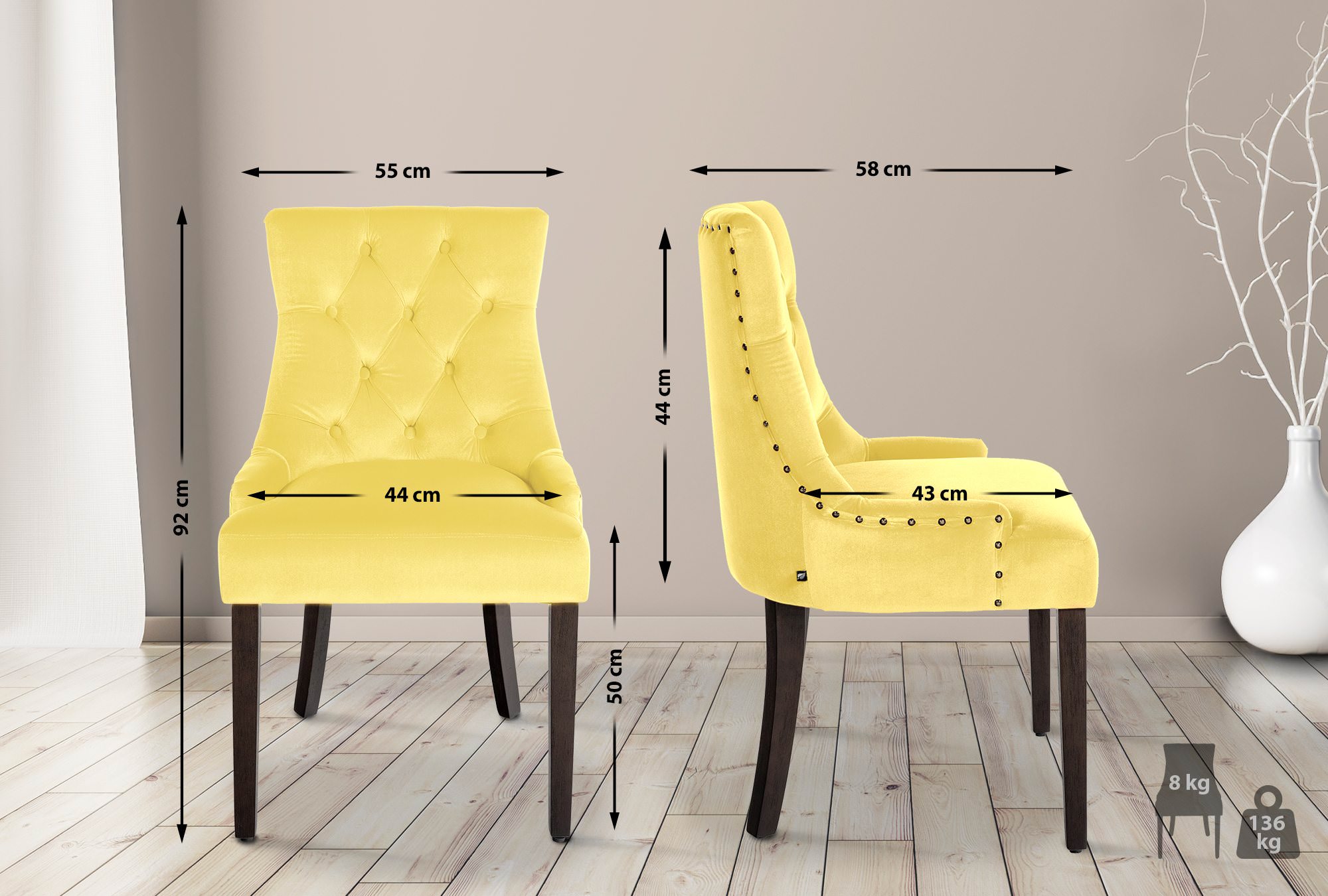 Chaise de salle à manger Aberdeen en Velours avec Piètement en bois d'hévéa