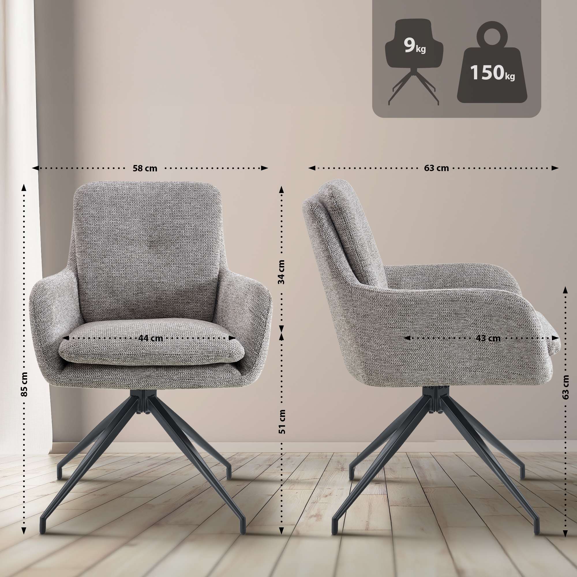 Lot de 2 chaises de salle à manger Pickett en tissu