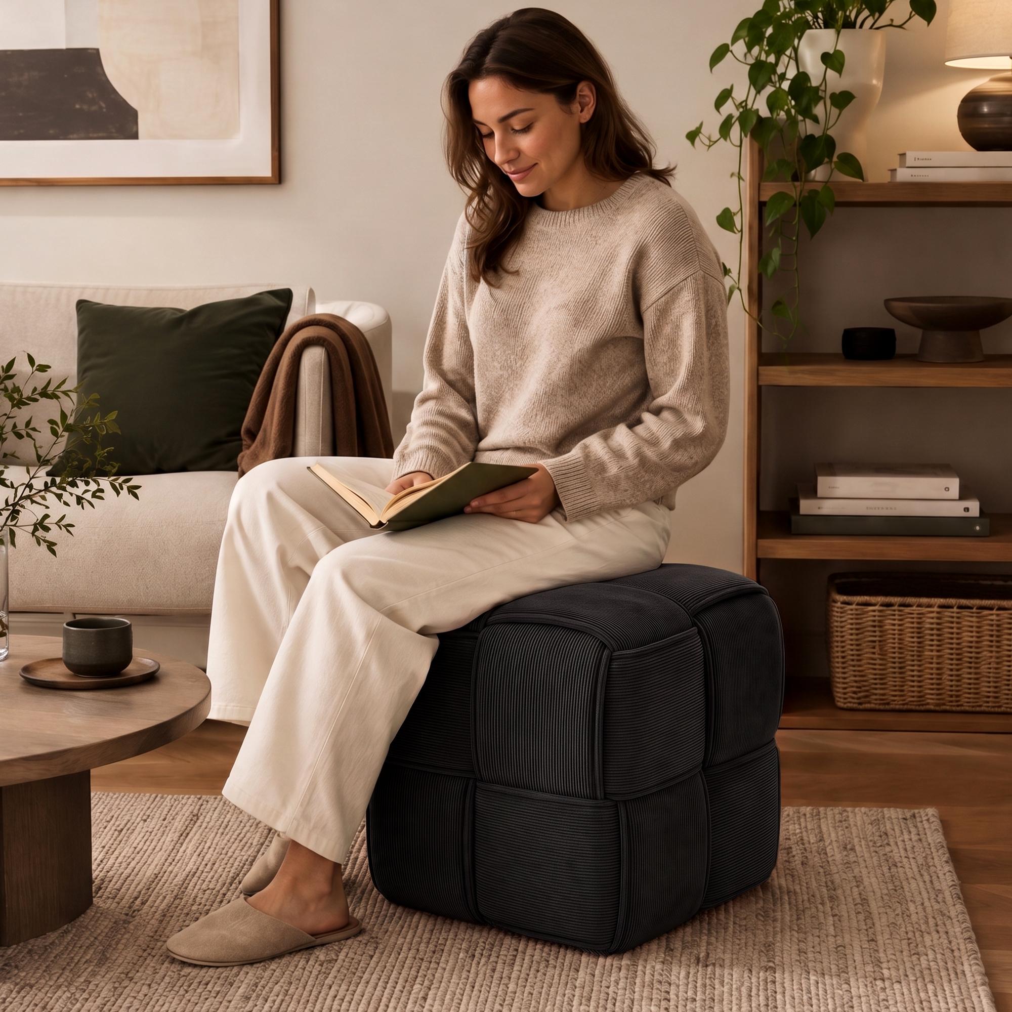 Pouf Forinta en velours côtelé