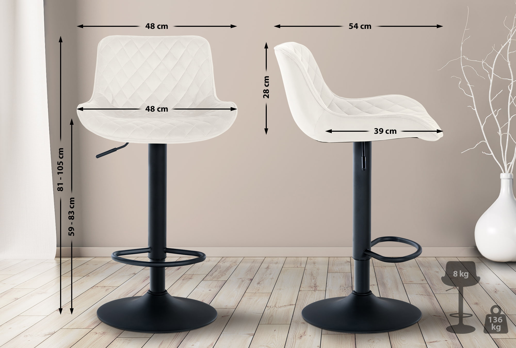 Tabouret de bar Minosa réglable et pivotant
