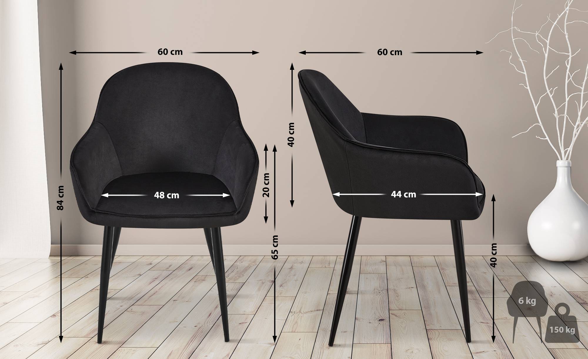 Chaise de salle à manger Boise velours