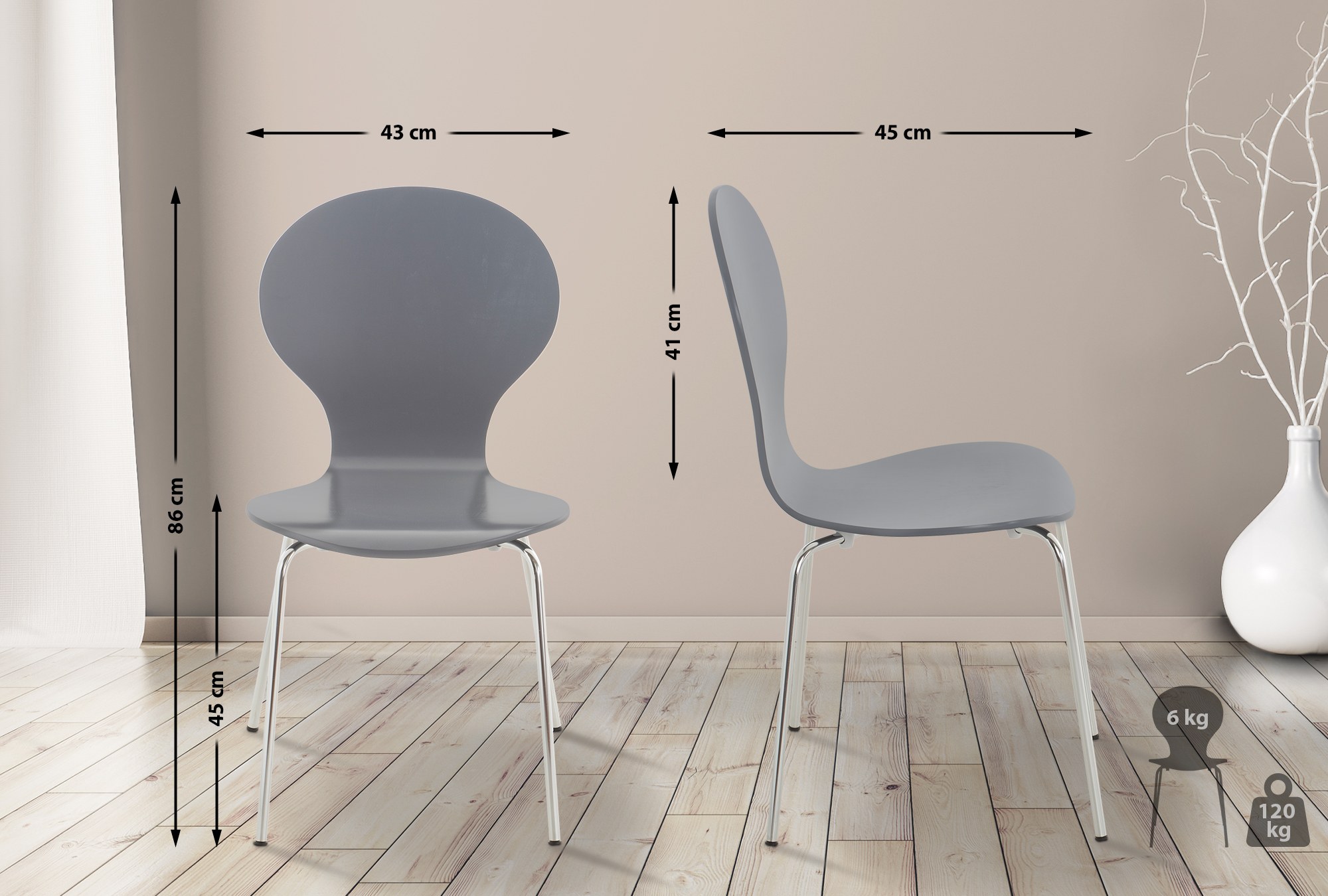 Lot de 4 chaises empilables en bois Diego