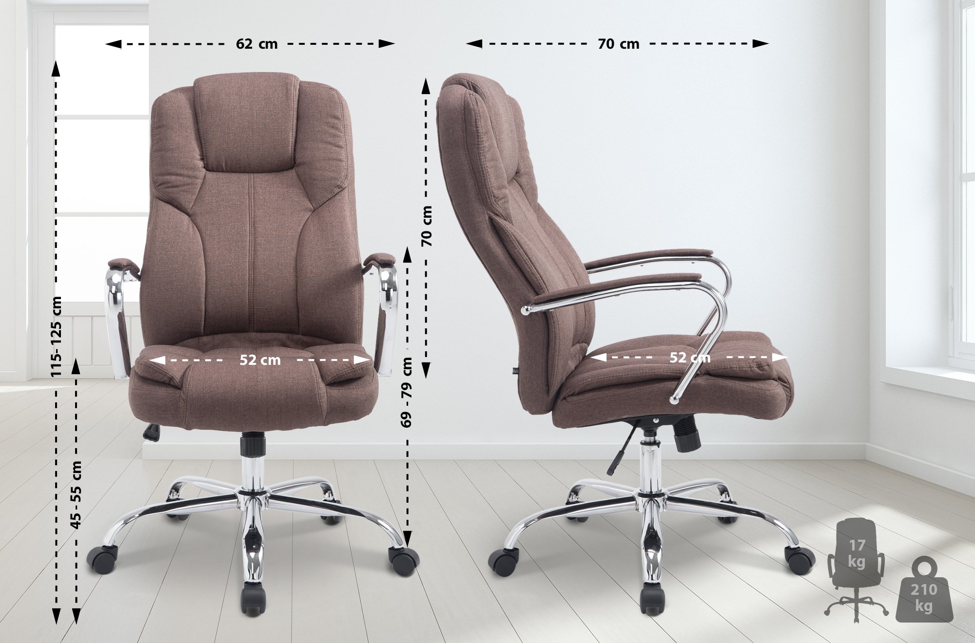 Fauteuil de bureau XXL Xanthos en Tissu capacité de charge de 210 kg