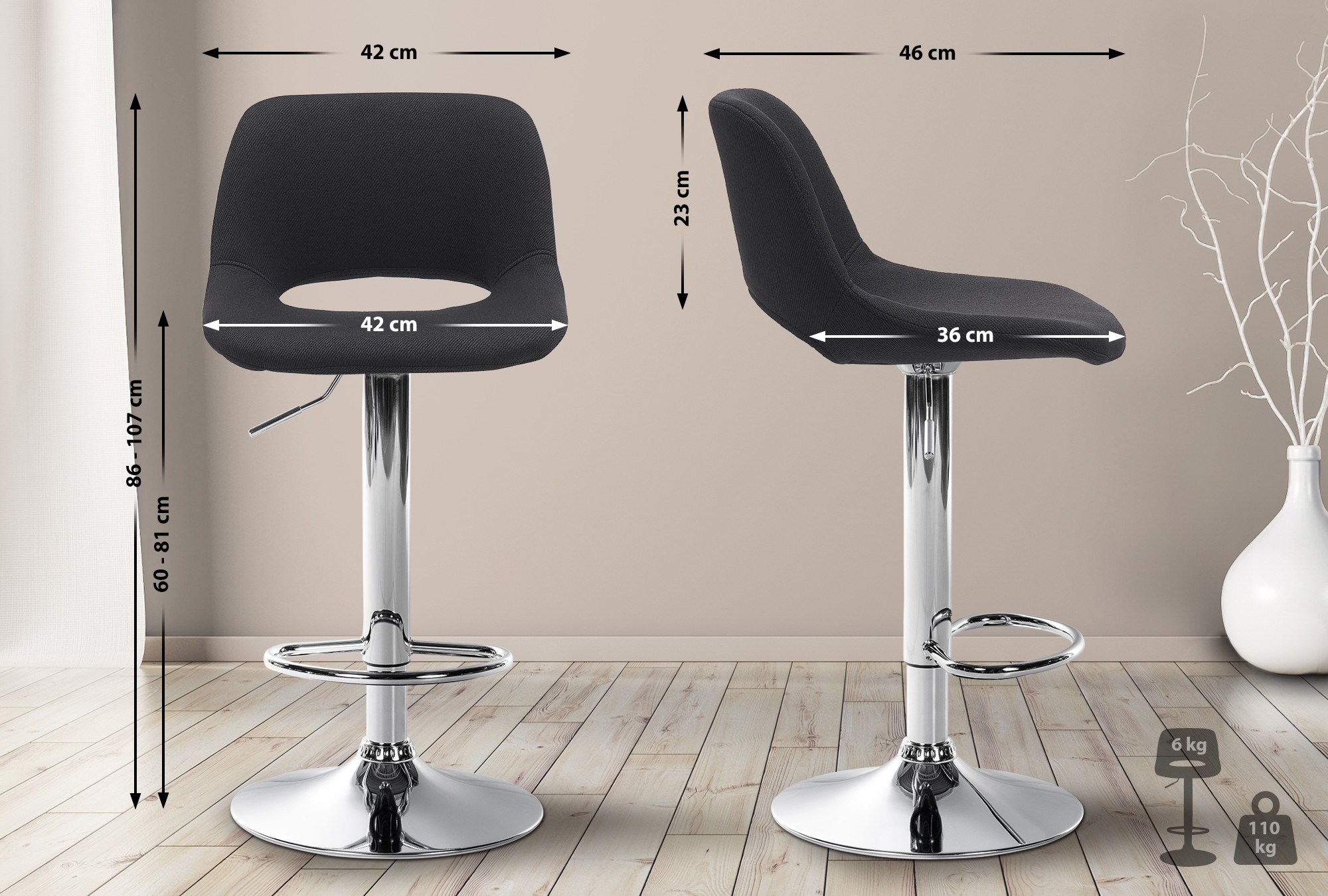 Lot de 2 tabourets de bar Camden tissu