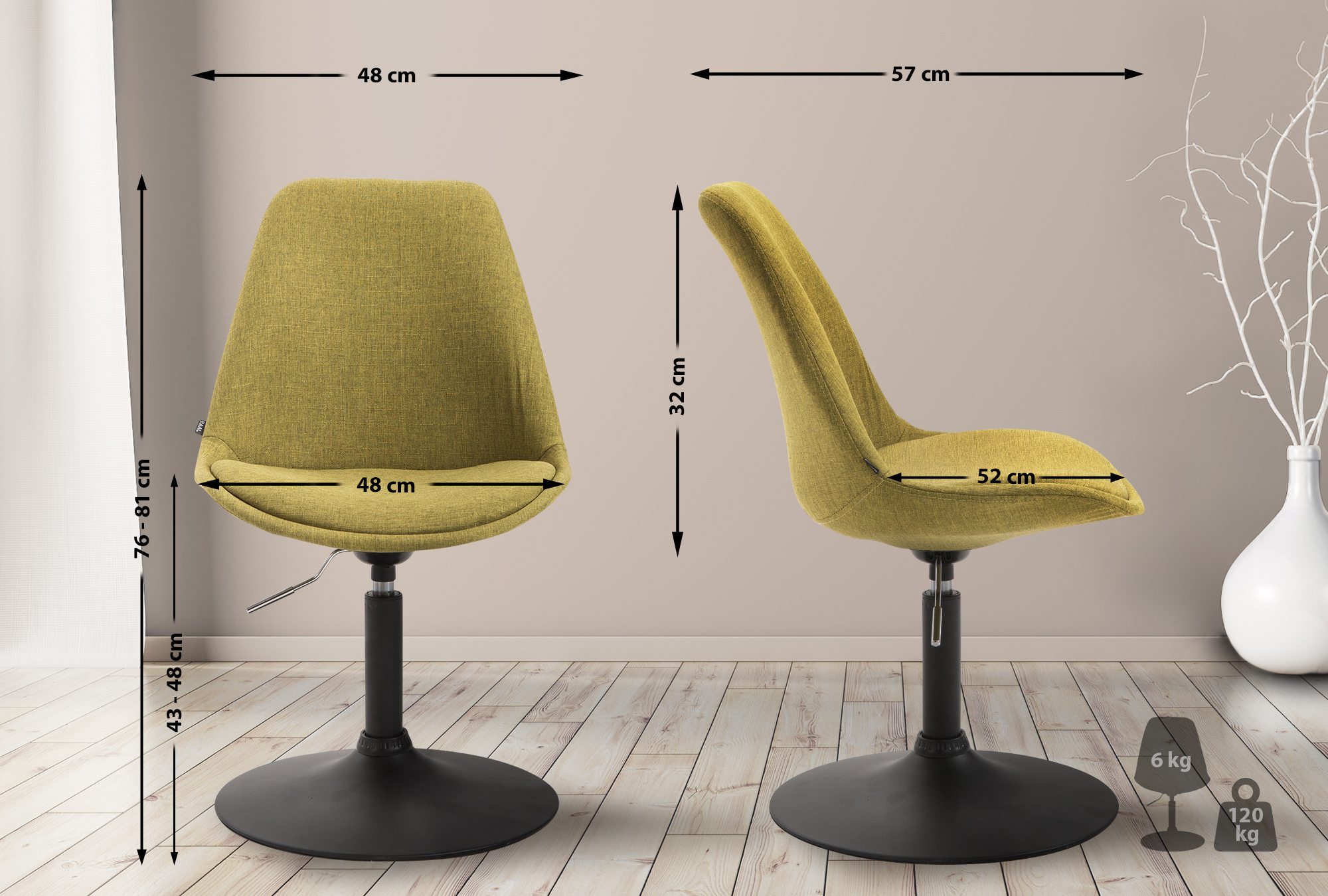 Chaise de salle à manger Maverick tissu avec pied trompette