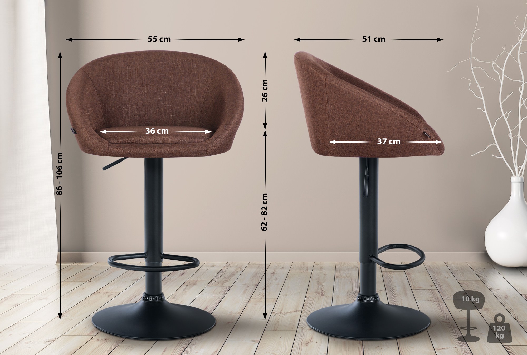 Tabouret de bar Davie Tissu