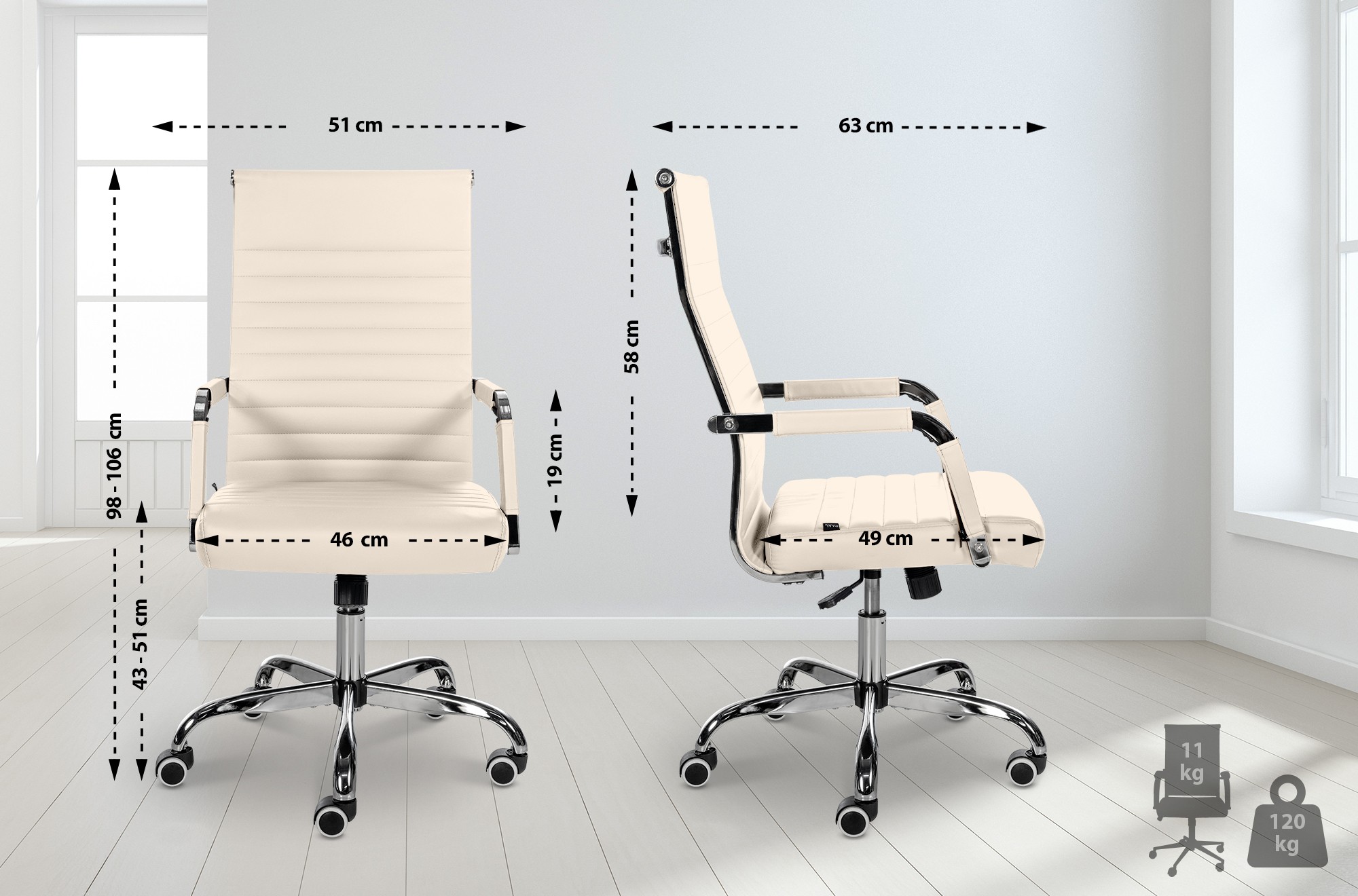 Chaise de bureau Amadora avec hauteur réglable et Pied en métal