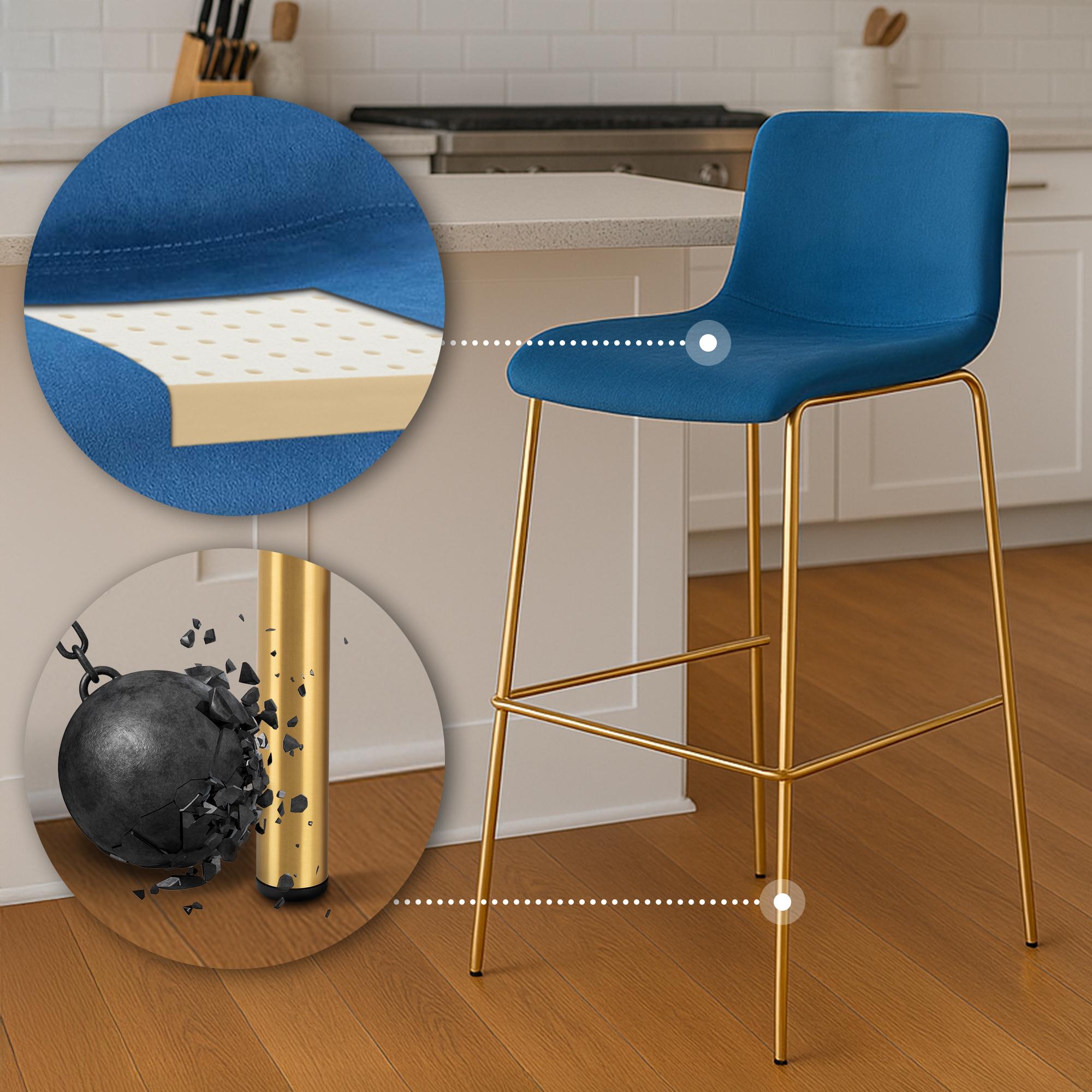 Tabouret de bar Hoover velours piètement 4 pieds or