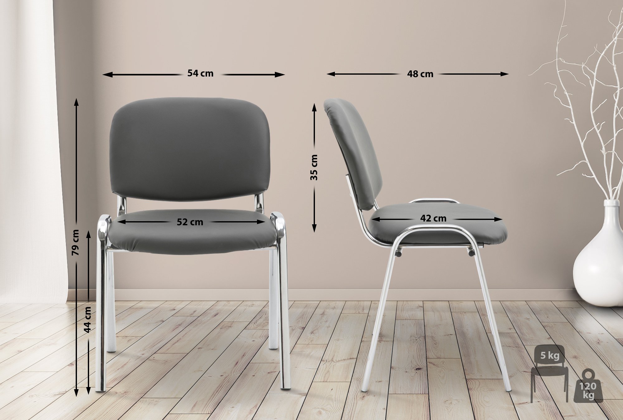 Chaise visiteur Ken en similicuir et piètement en métal chromé