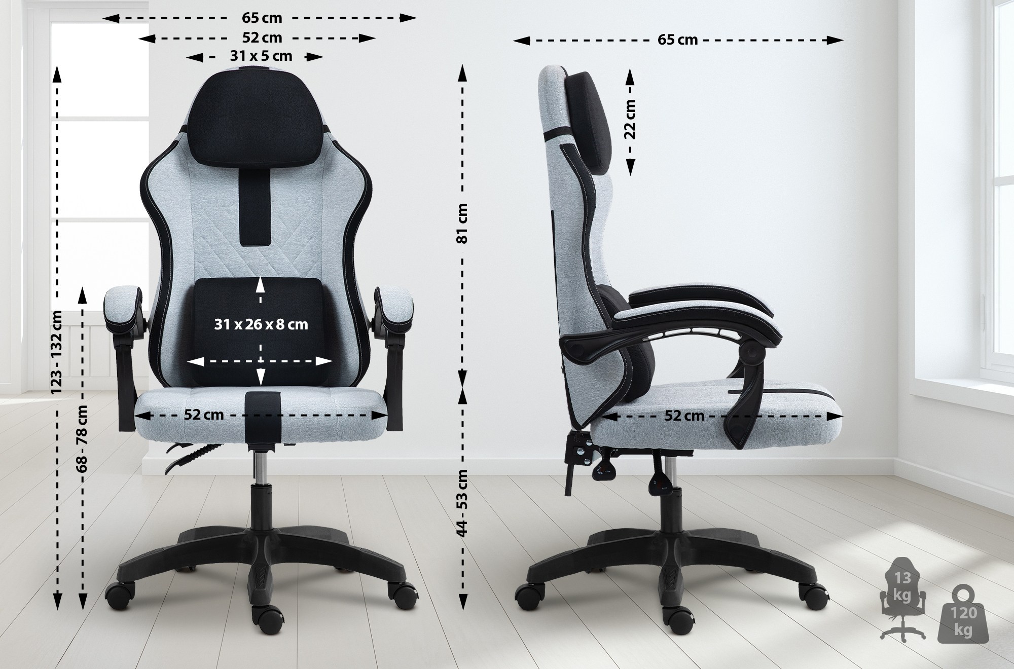 Chaise de bureau Miltona tissu