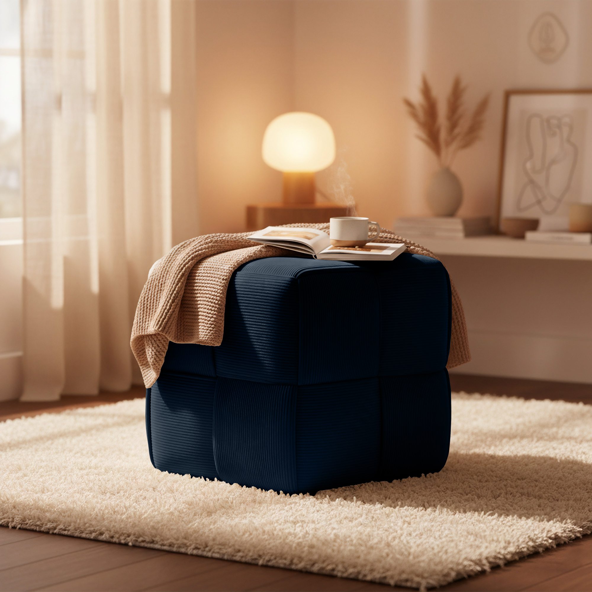 Tabouret en velours côtelé Forinta confortable et design