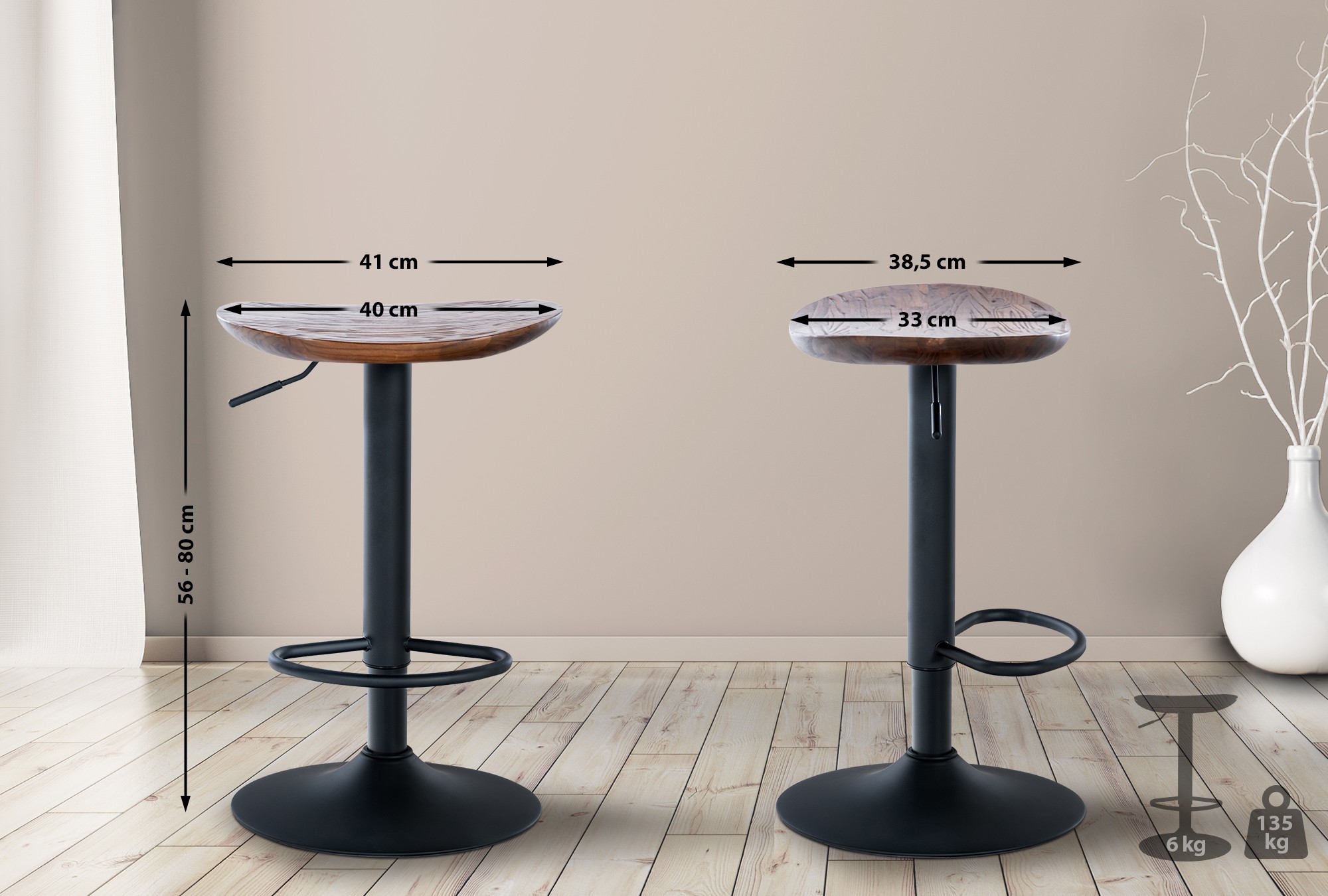 Tabouret de bar Skelde avec assise en bois Pied en Métal