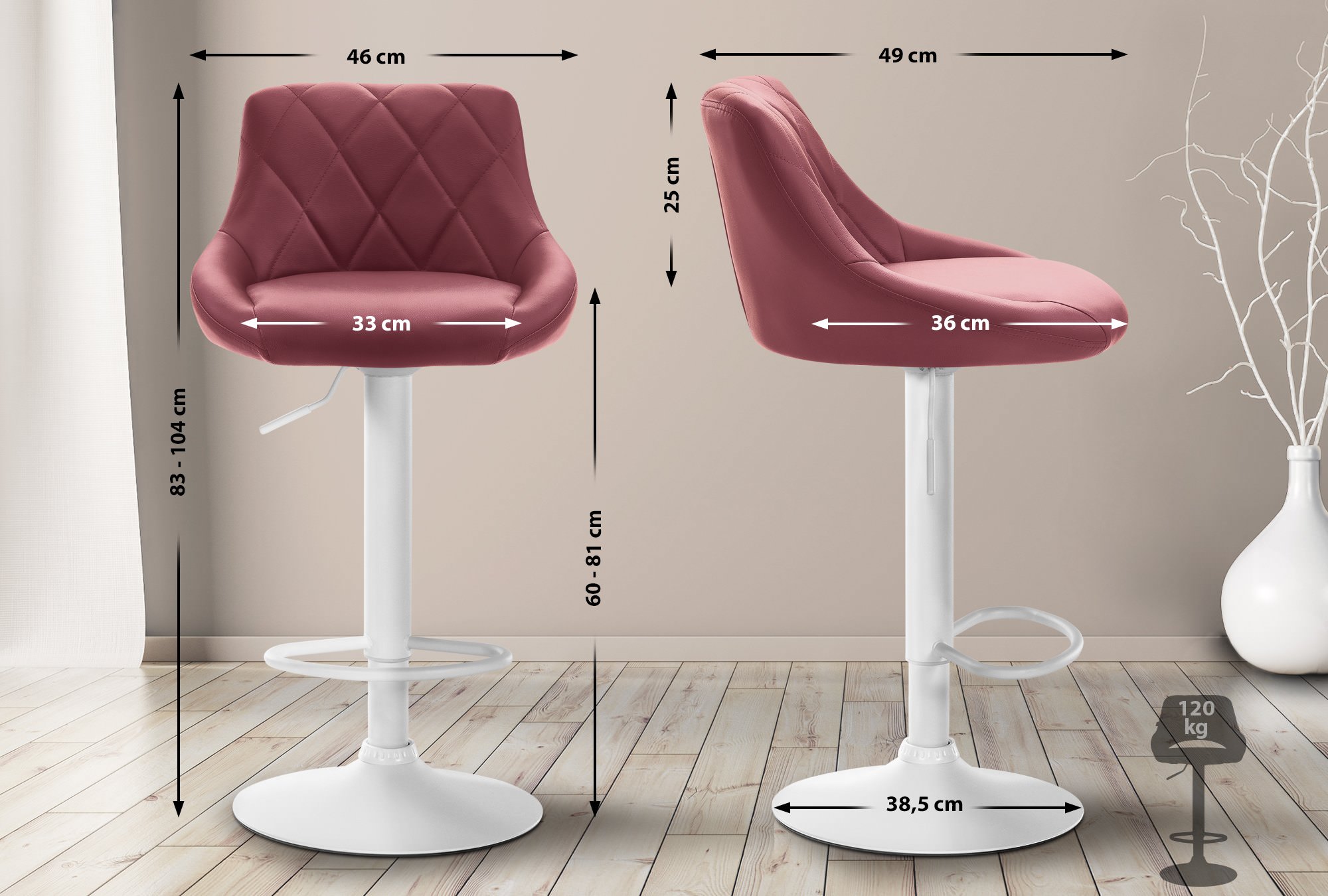 Tabouret de bar Lazio en similicuir avec pied en métal
