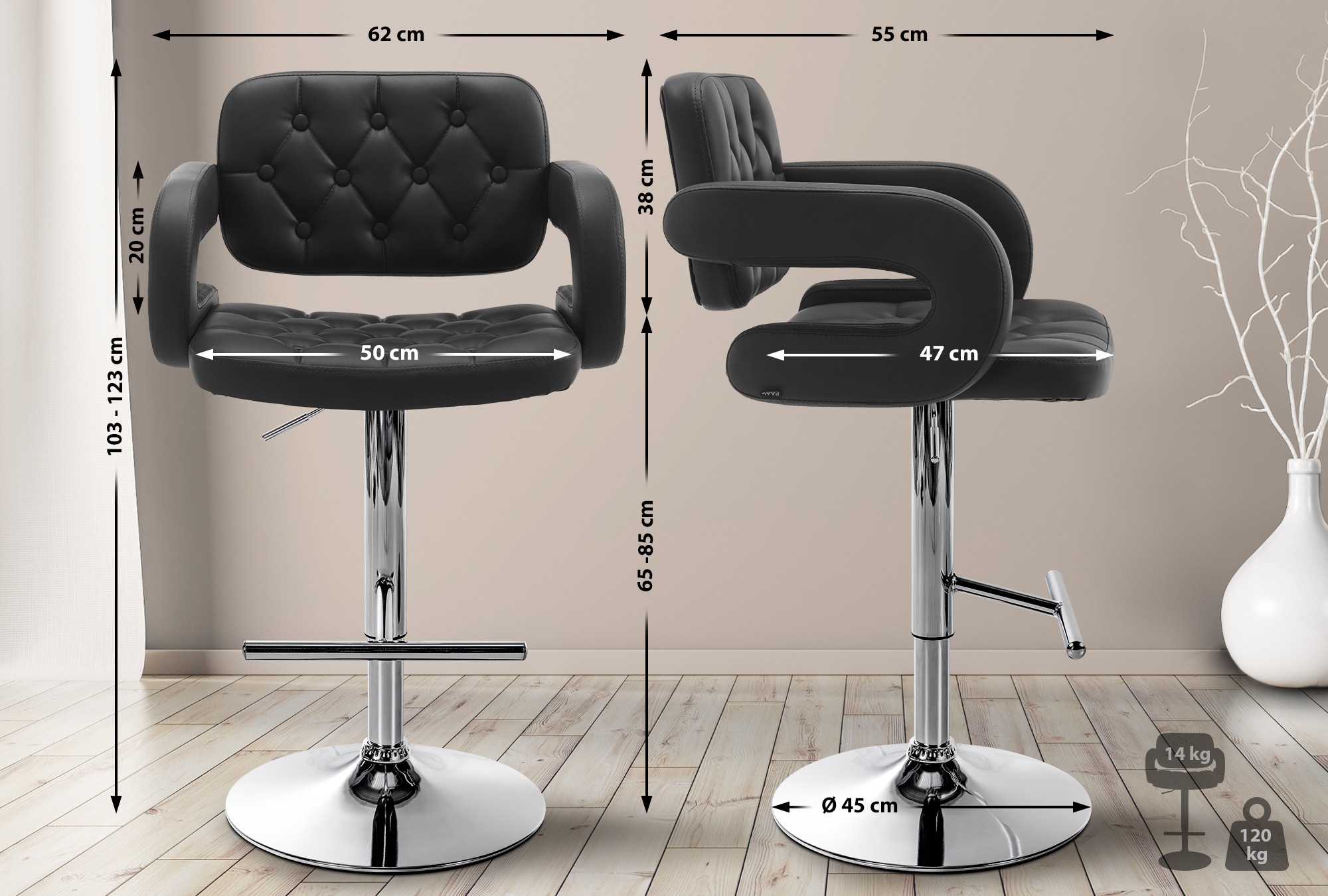 Tabouret de bar Dublin similicuir avec pied en métal