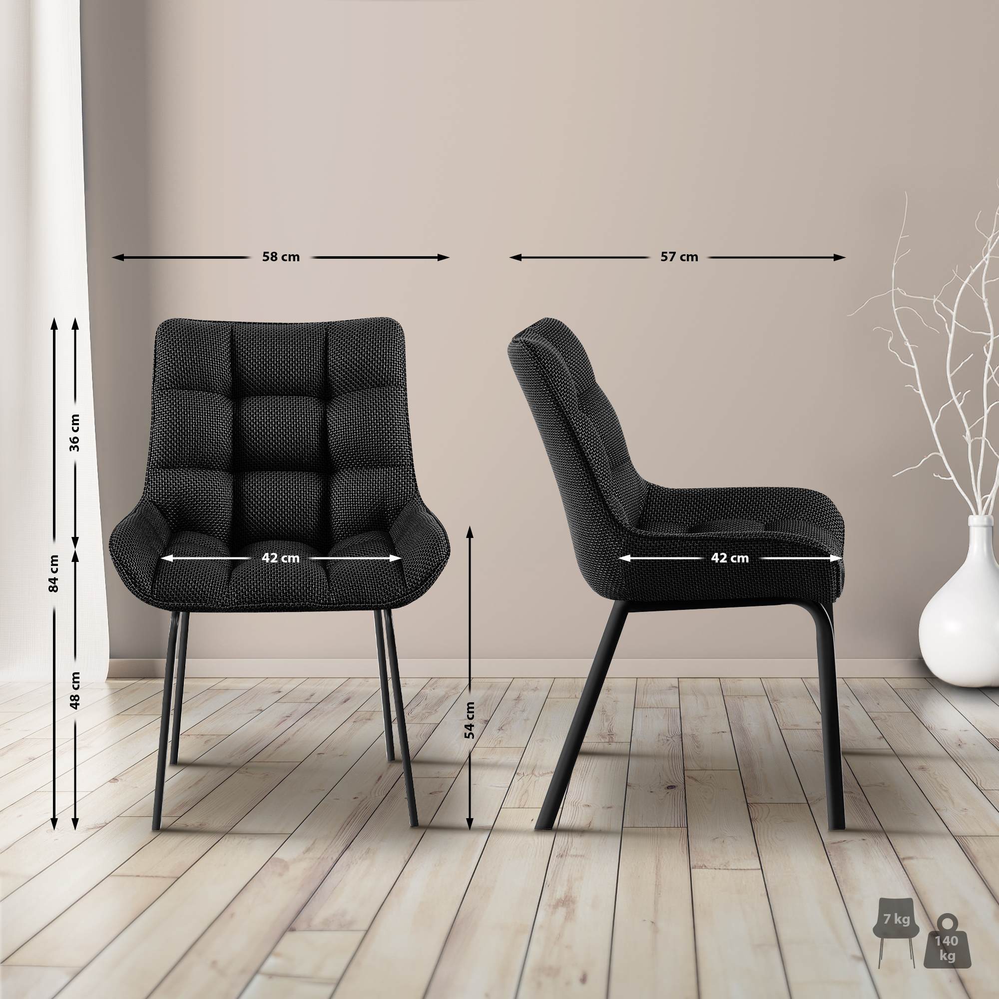 4 x Chaise Saranda en Tissu avec matellassage élégant