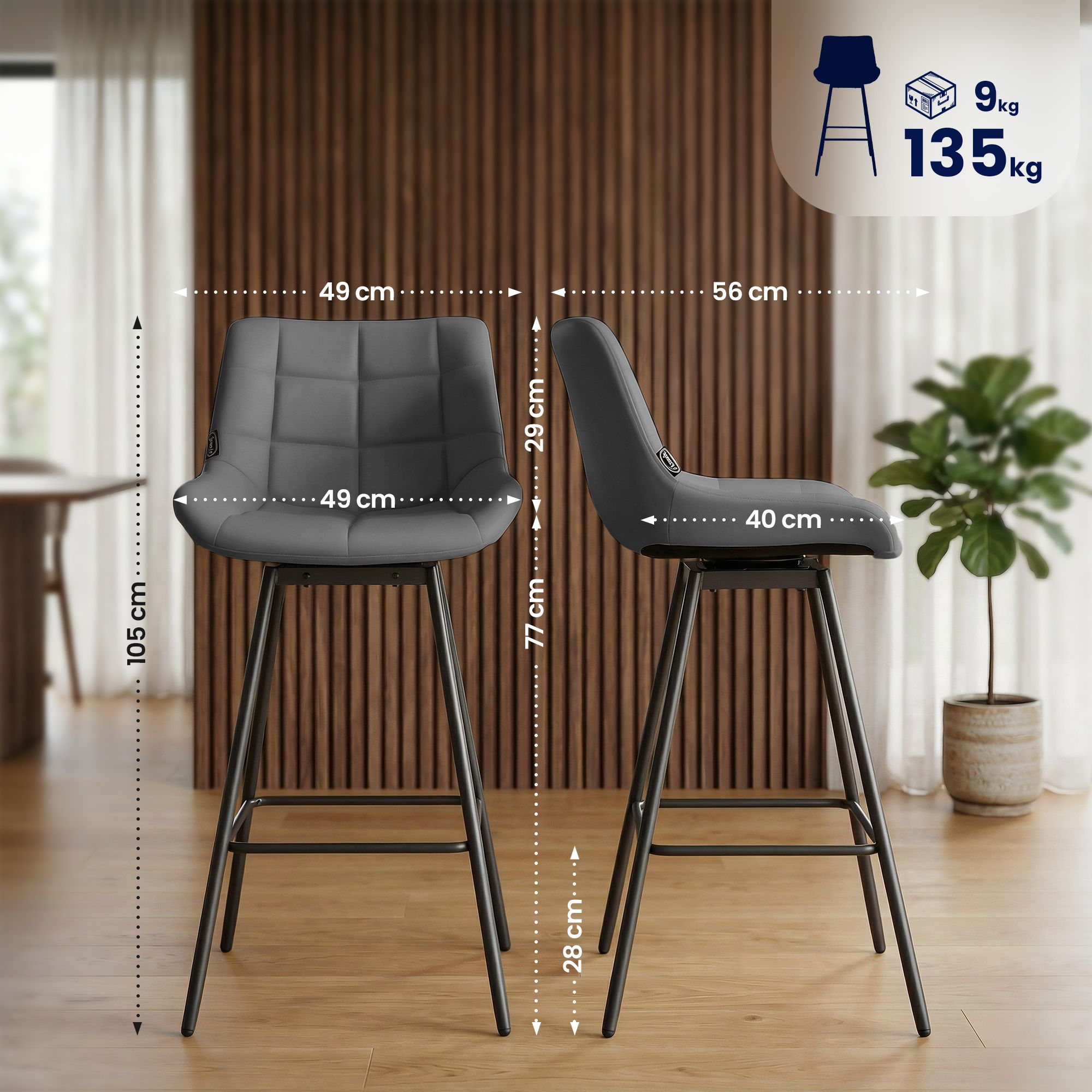 Lot de 4 tabourets de bar Weston pivotants