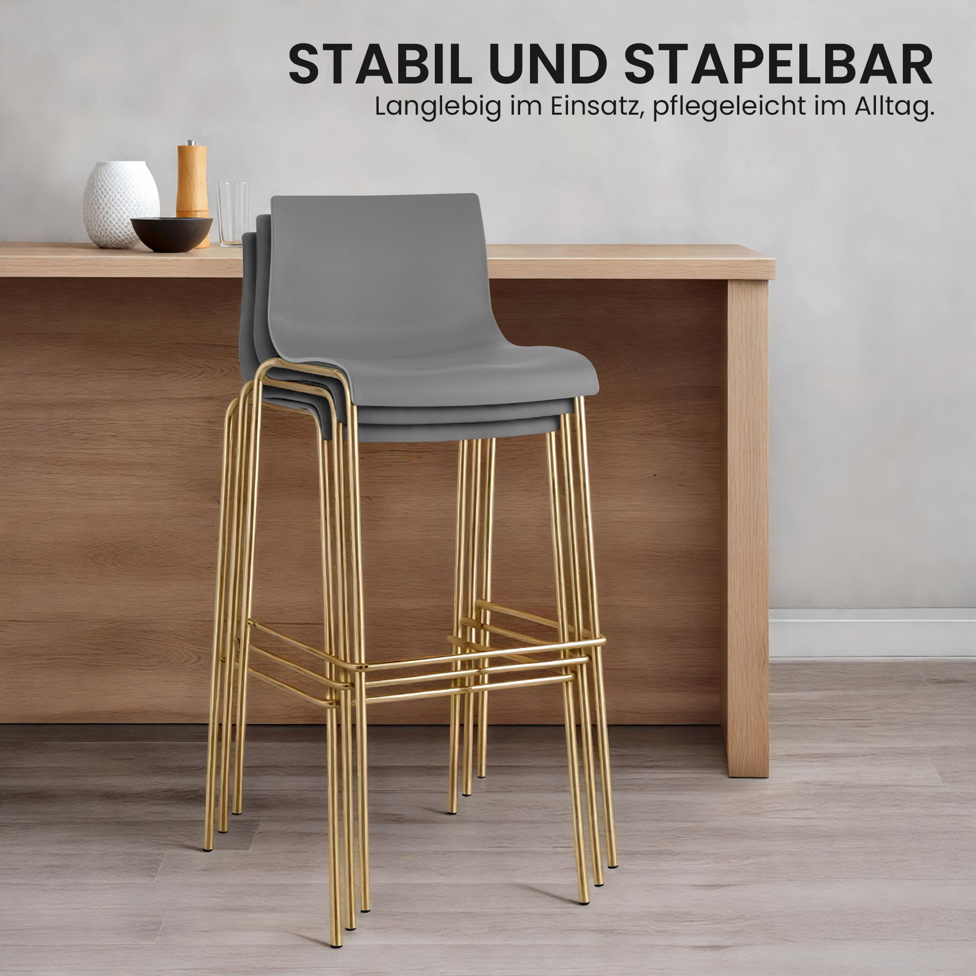 Lot de 2 tabourets de bar Hover, plastique, piètement 4 pieds, doré