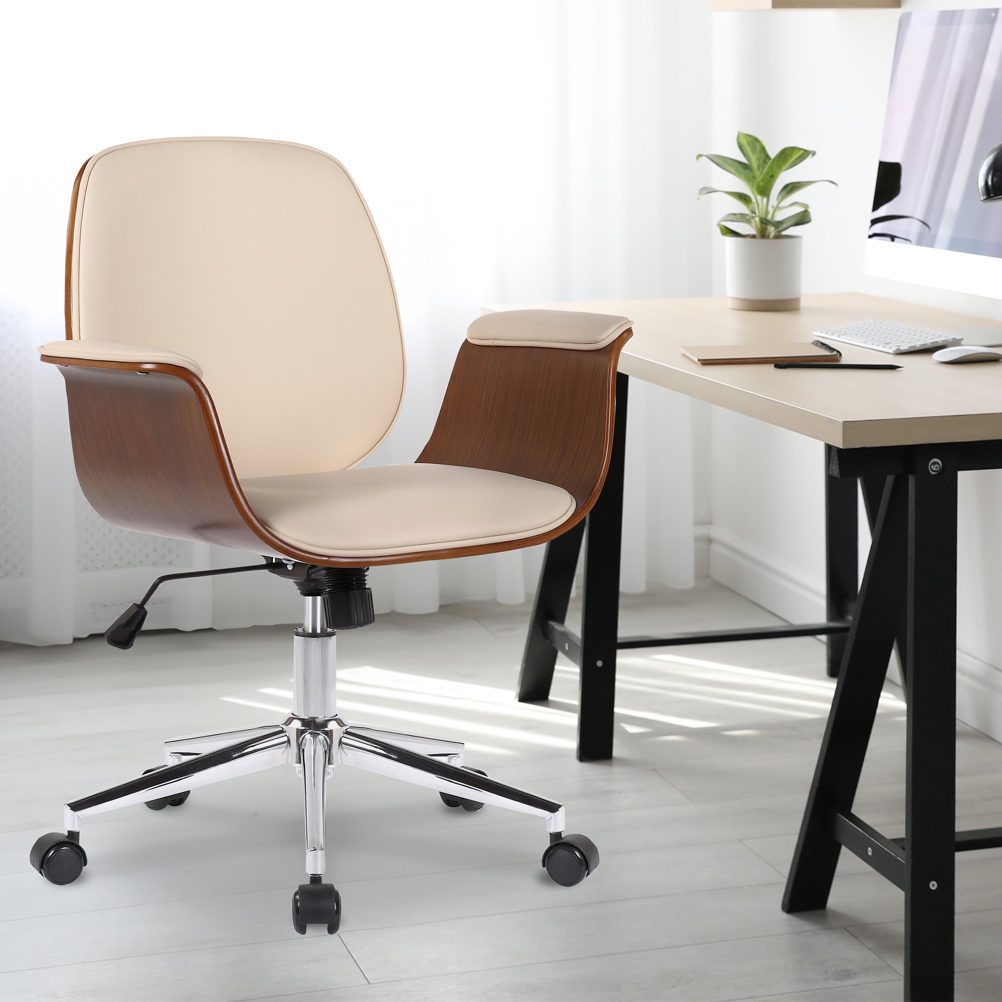 Fauteuil de bureau Kemberg en similicuir avec coque d'assise en bois