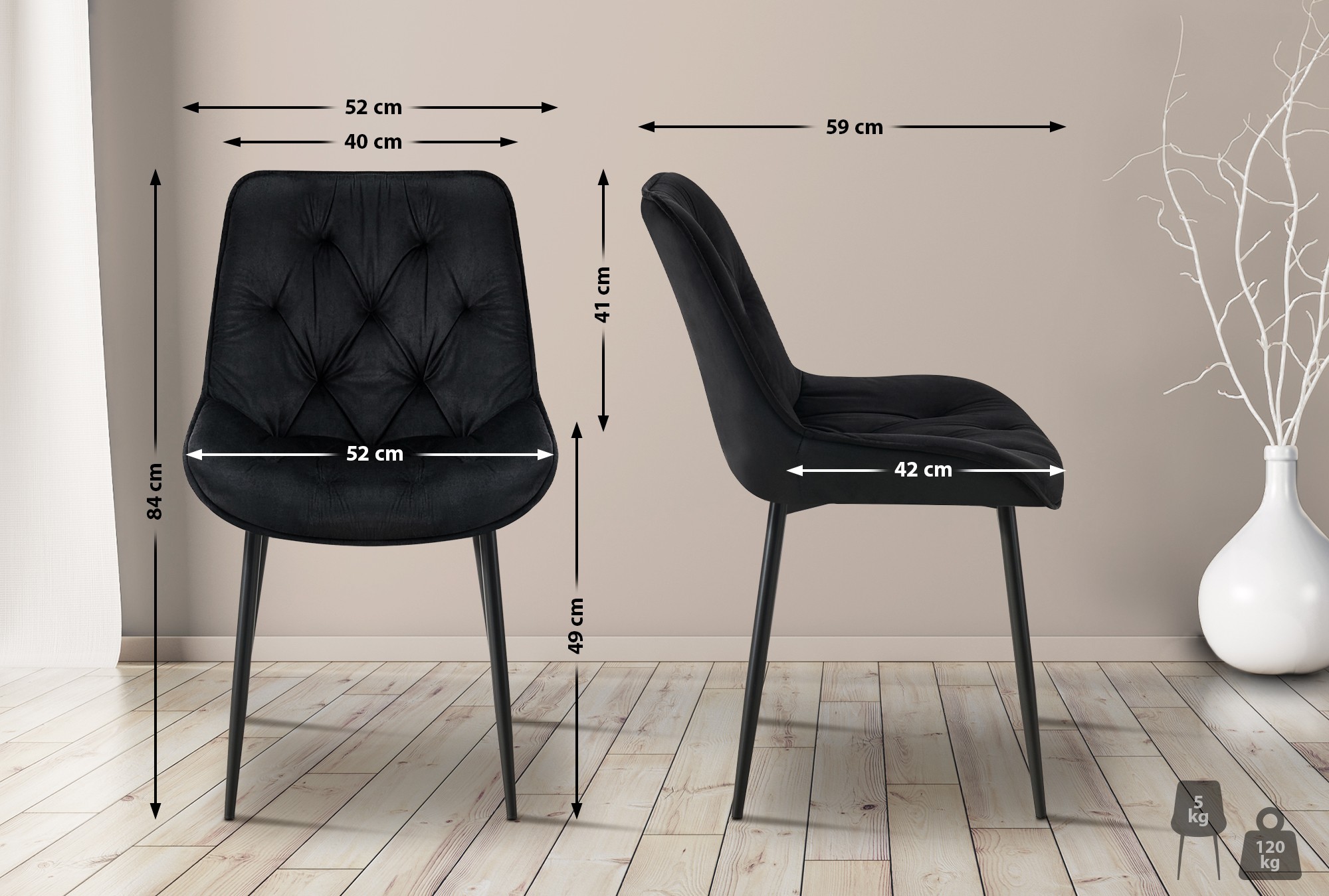 Lot de 2 chaises de salle à manger Wallace velours