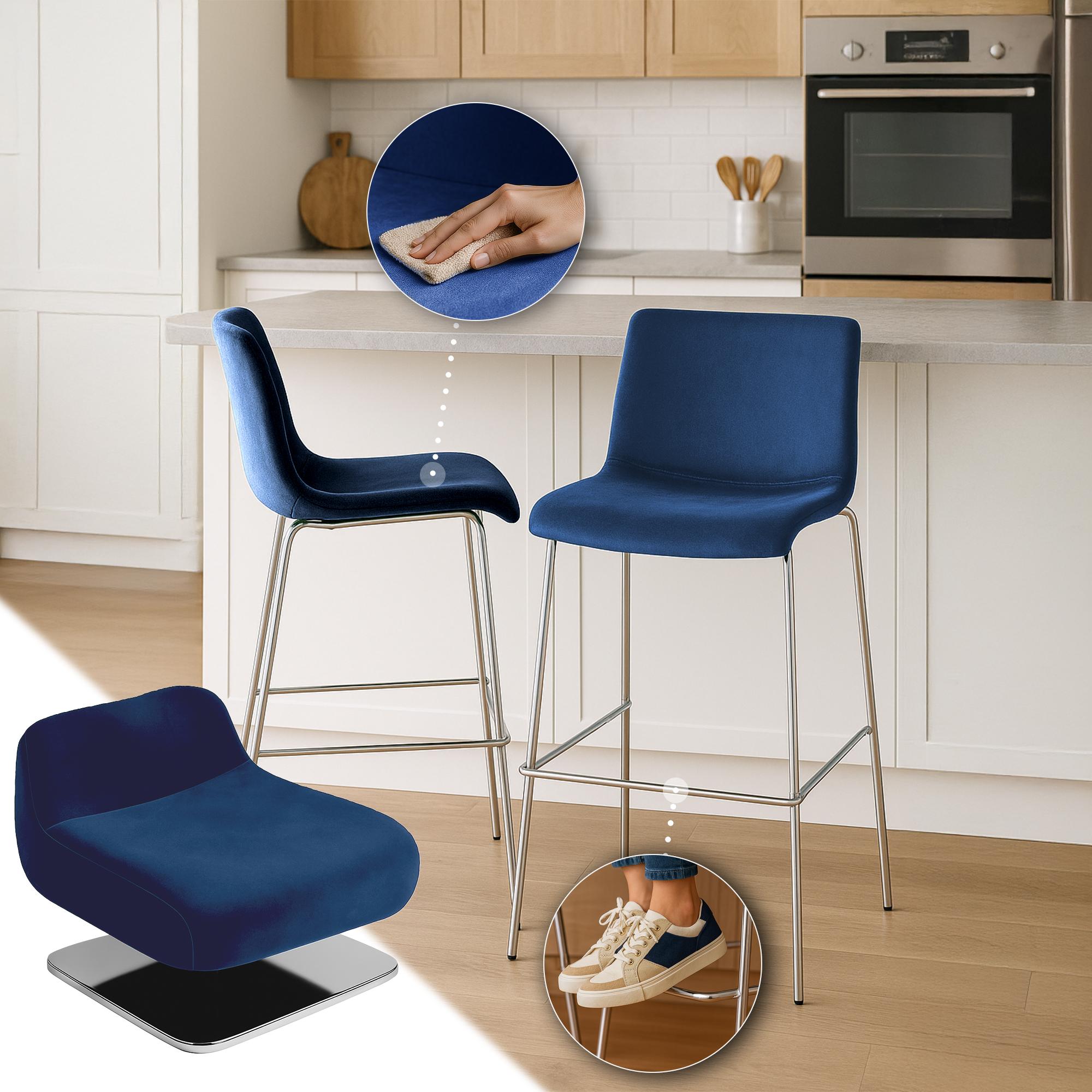 Tabouret de bar Hover velours structure à quatre pieds chromée