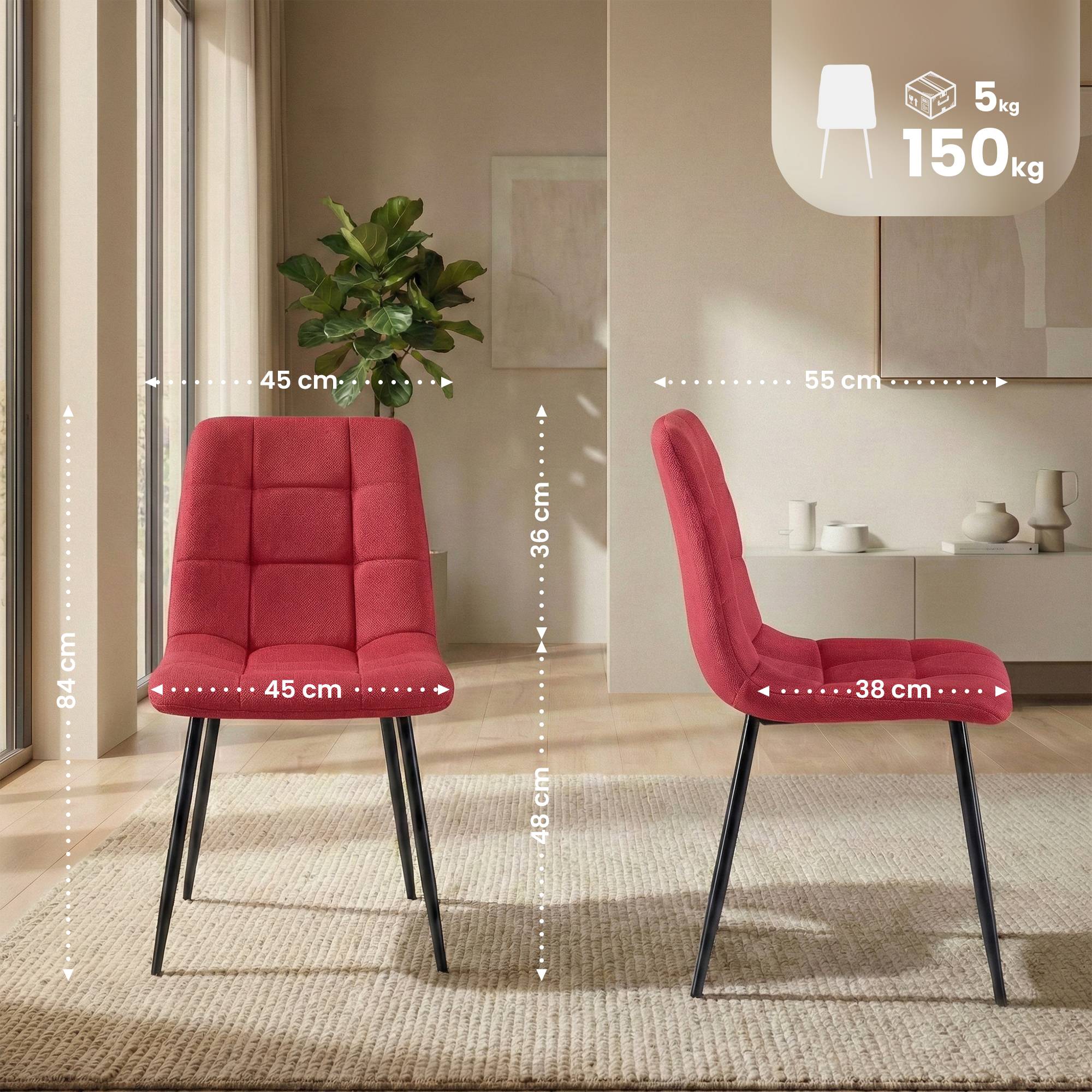 Lot de 4 chaises de salle a manger Antibes en tissu