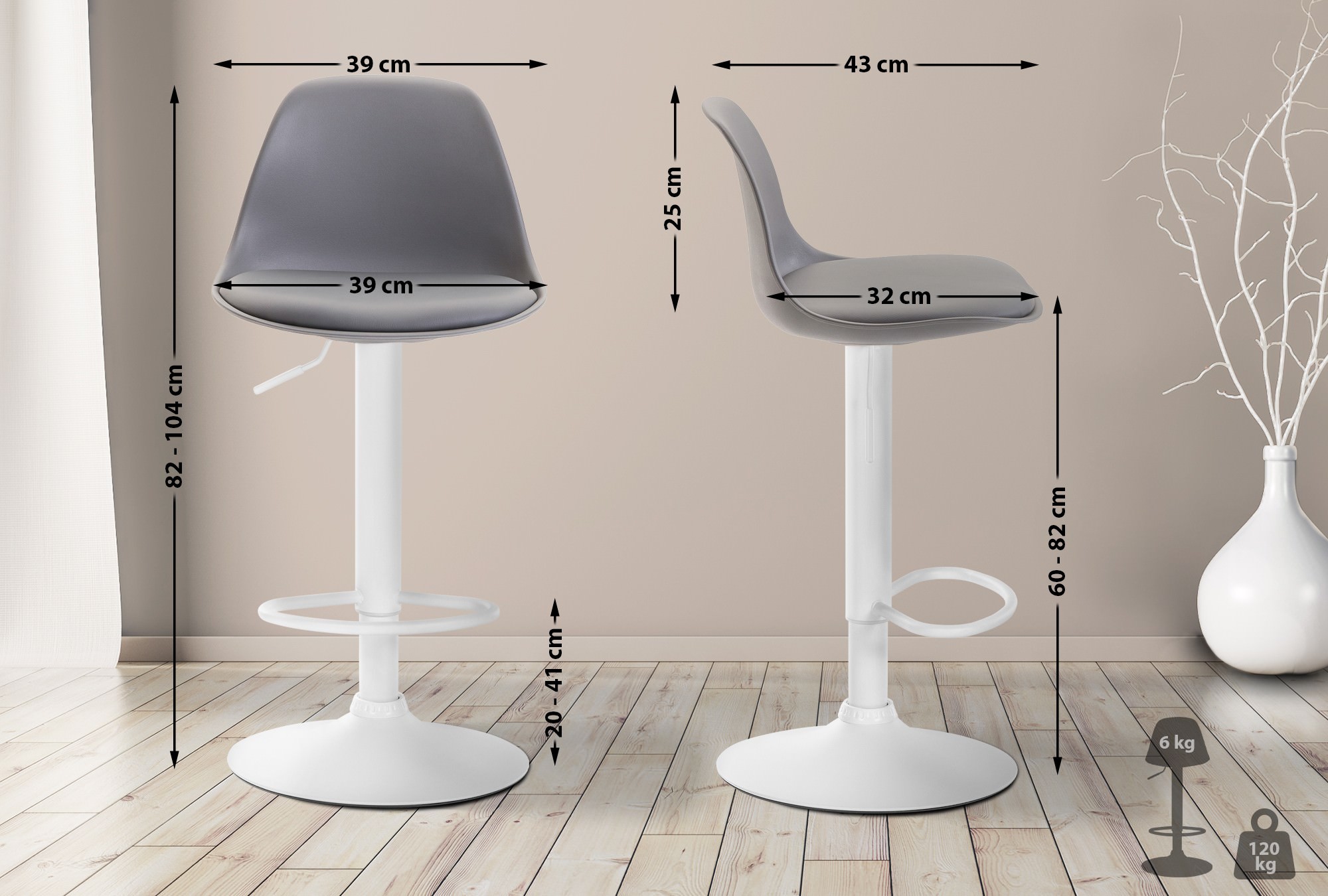 Tabouret de bar Kiel Similicuir et coque en plastique