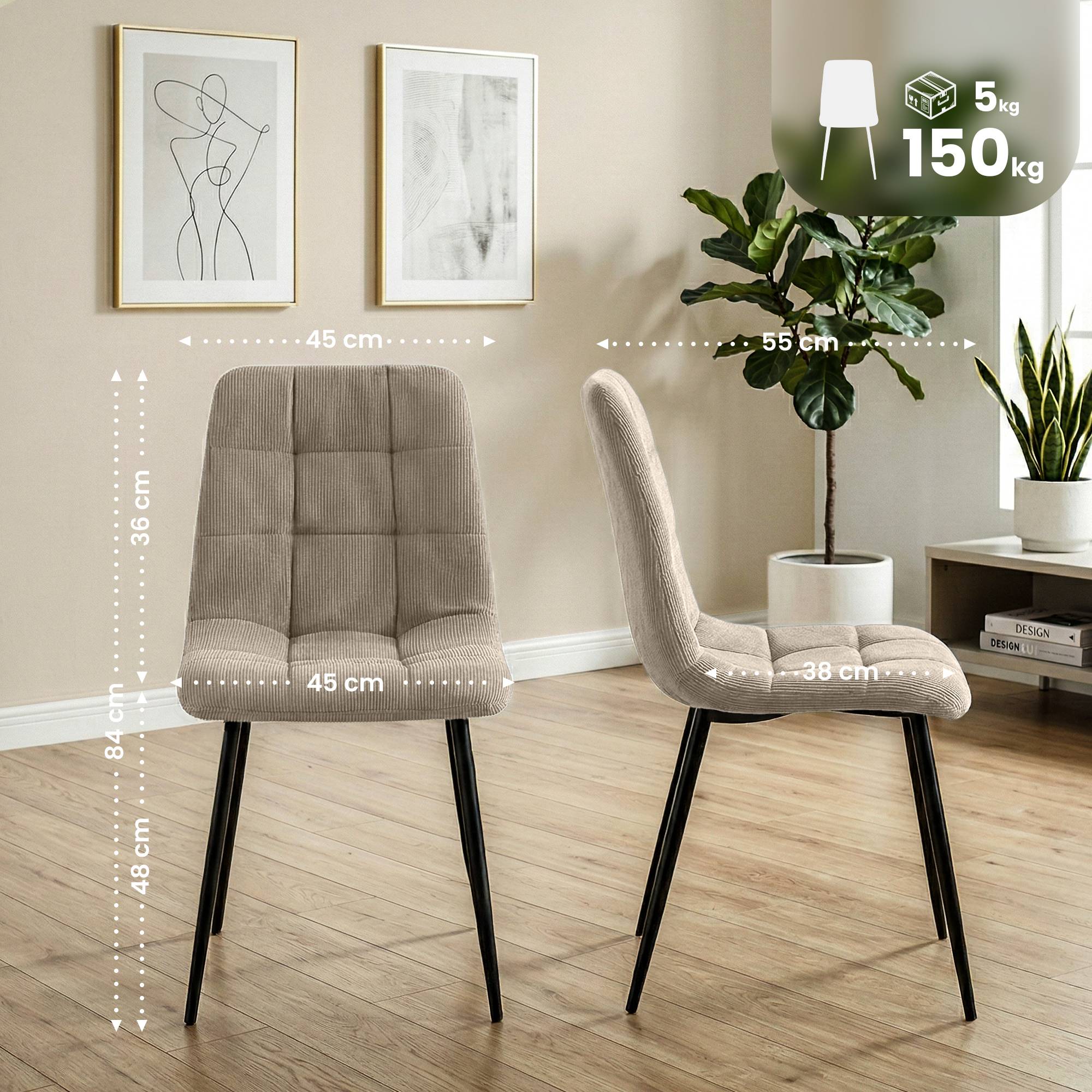 Lot de 2 chaises de salle a manger Antibes en velours cotele