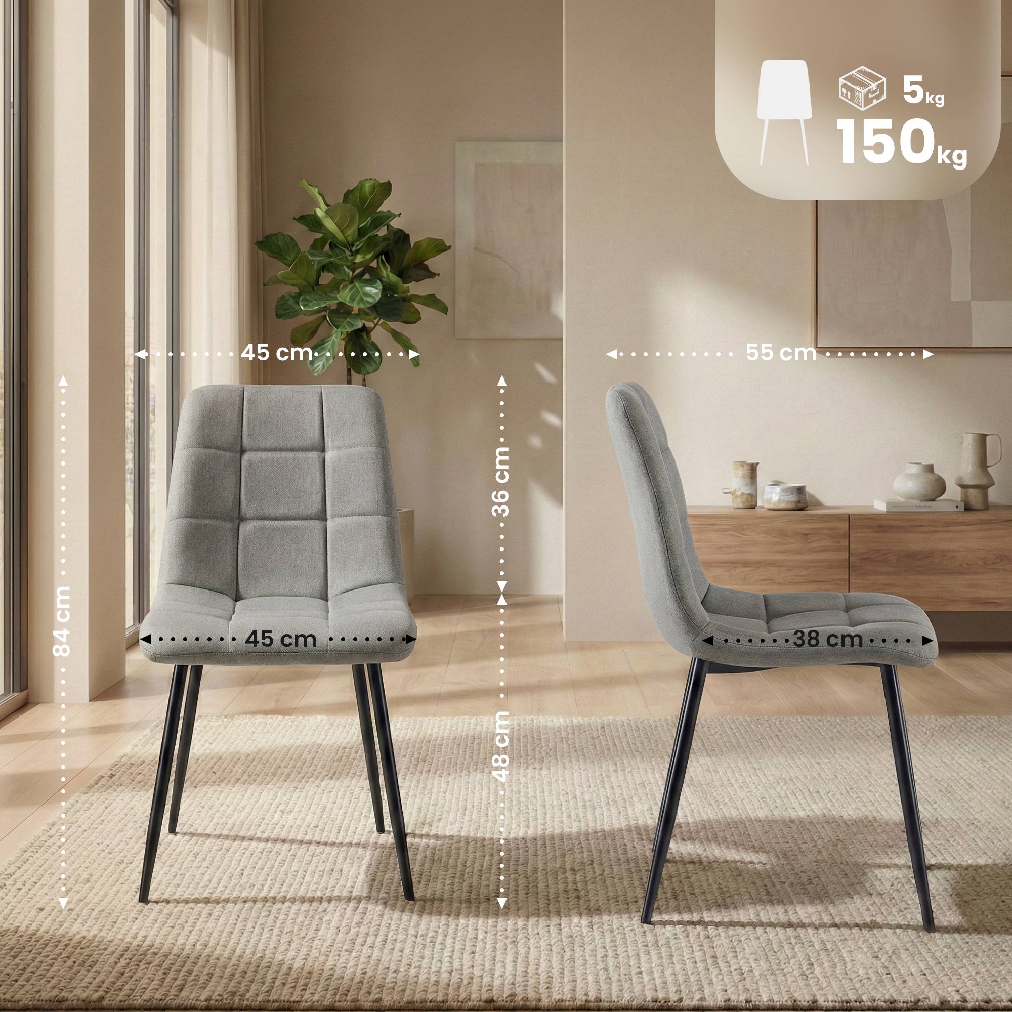Lot de 4 chaises de salle a manger Antibes en tissu