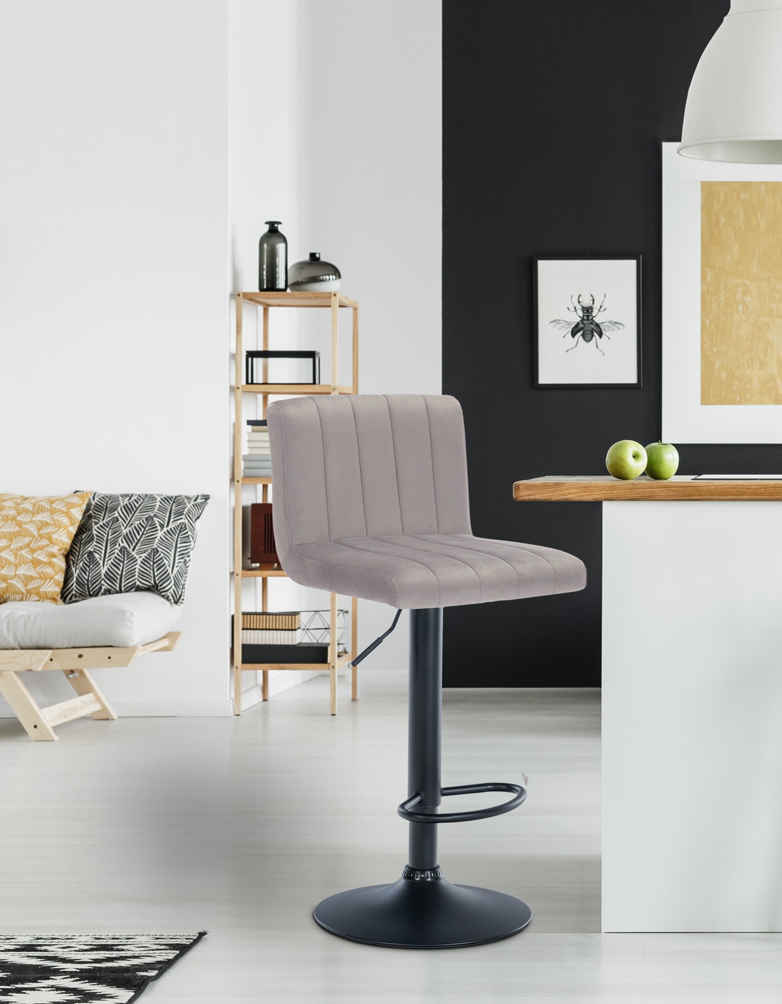 Tabouret de bar Jamie en Velours avec Piètement trompette en Métal