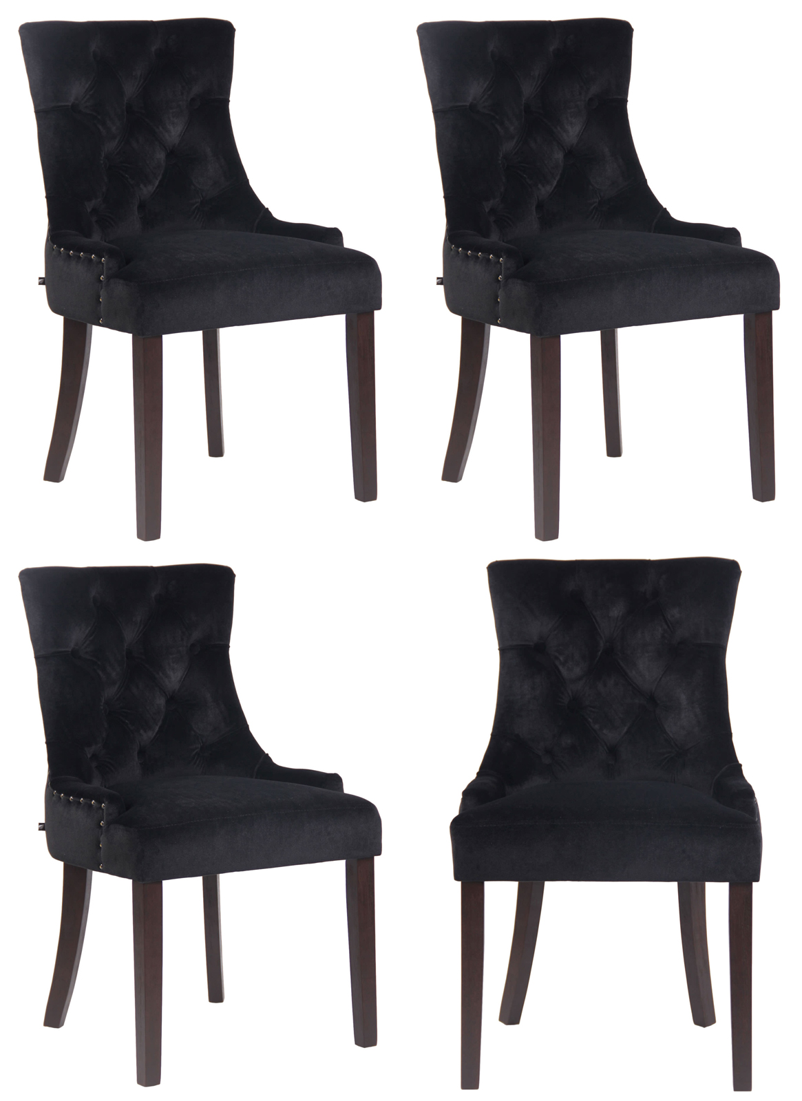 Lot de 4 Chaises de salle à manger Aberdeen en Velours Piètement en bois d'hévéa