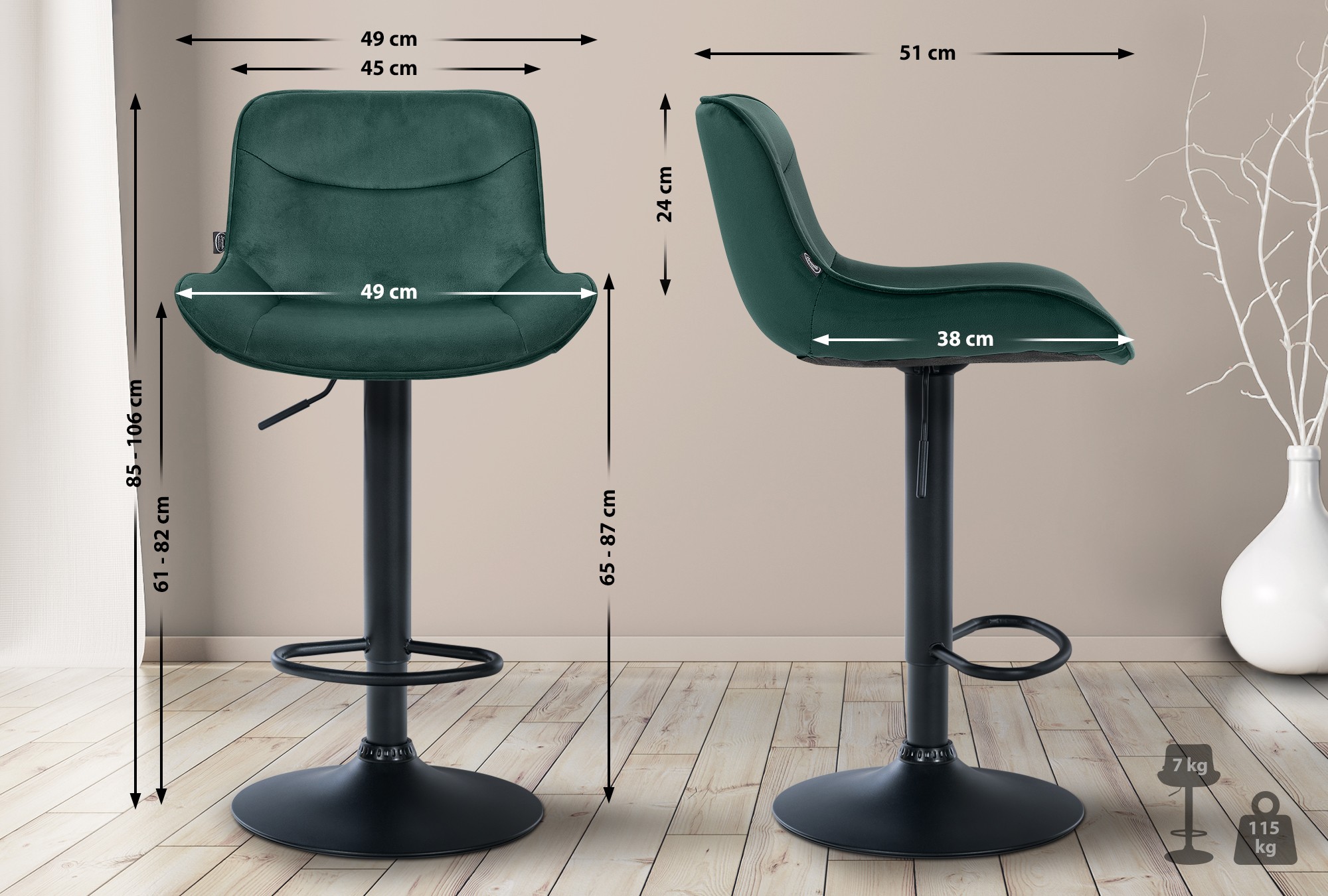 Tabouret de bar Vonore velours
