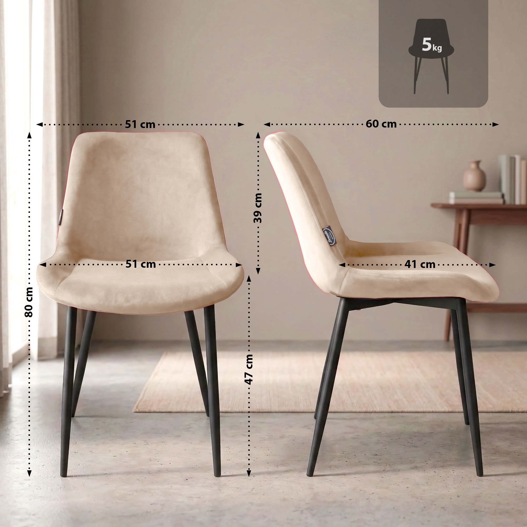 Lot de 2 Chaises de salle a manger Victoria en velours