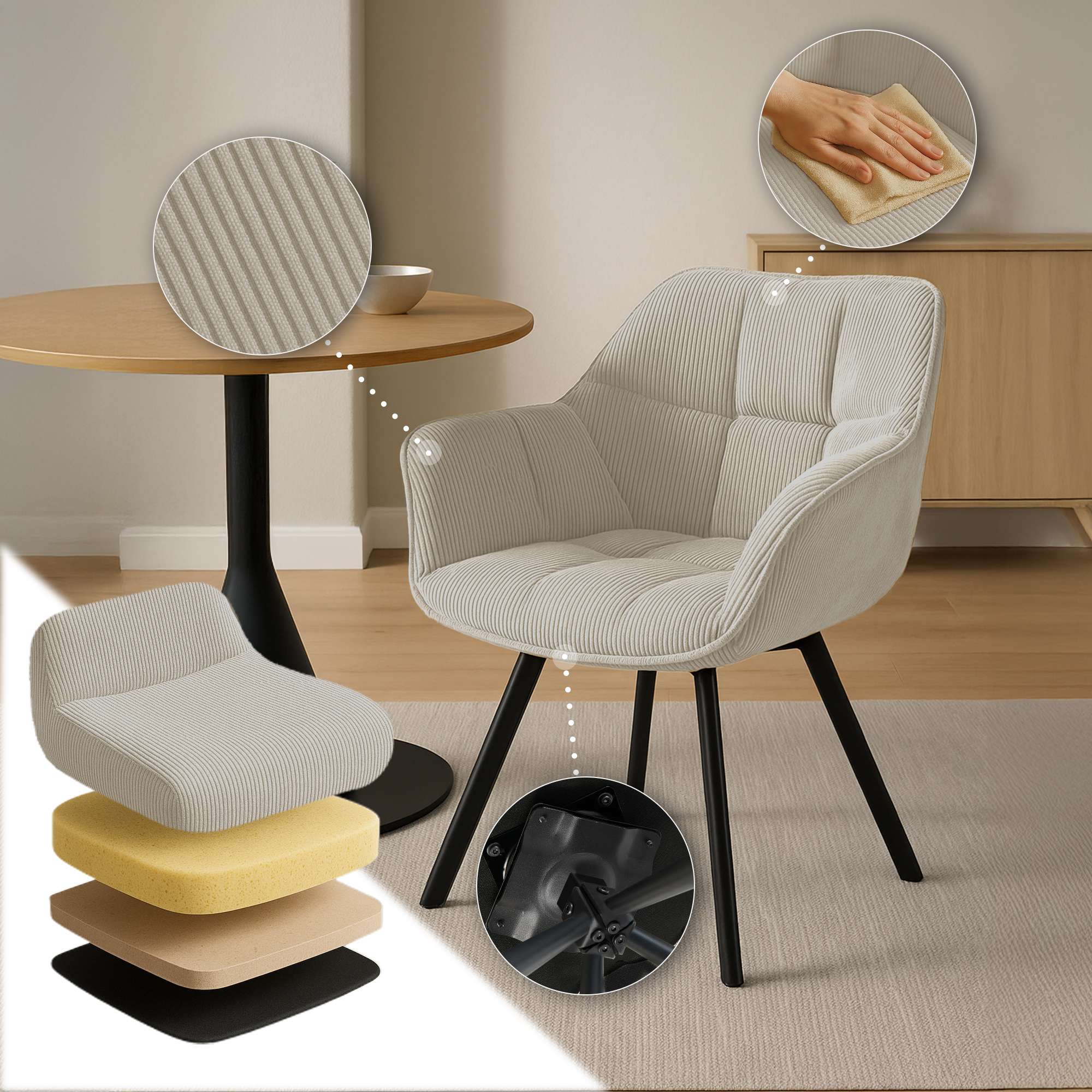 Chaise de salle à manger Jordi Cord
