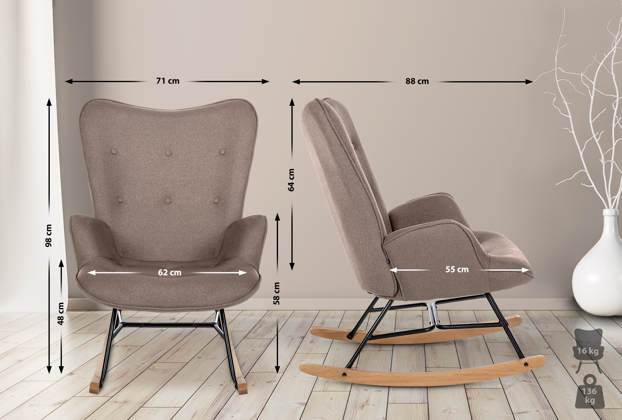 Fauteuil à bascule Sanka en tissu