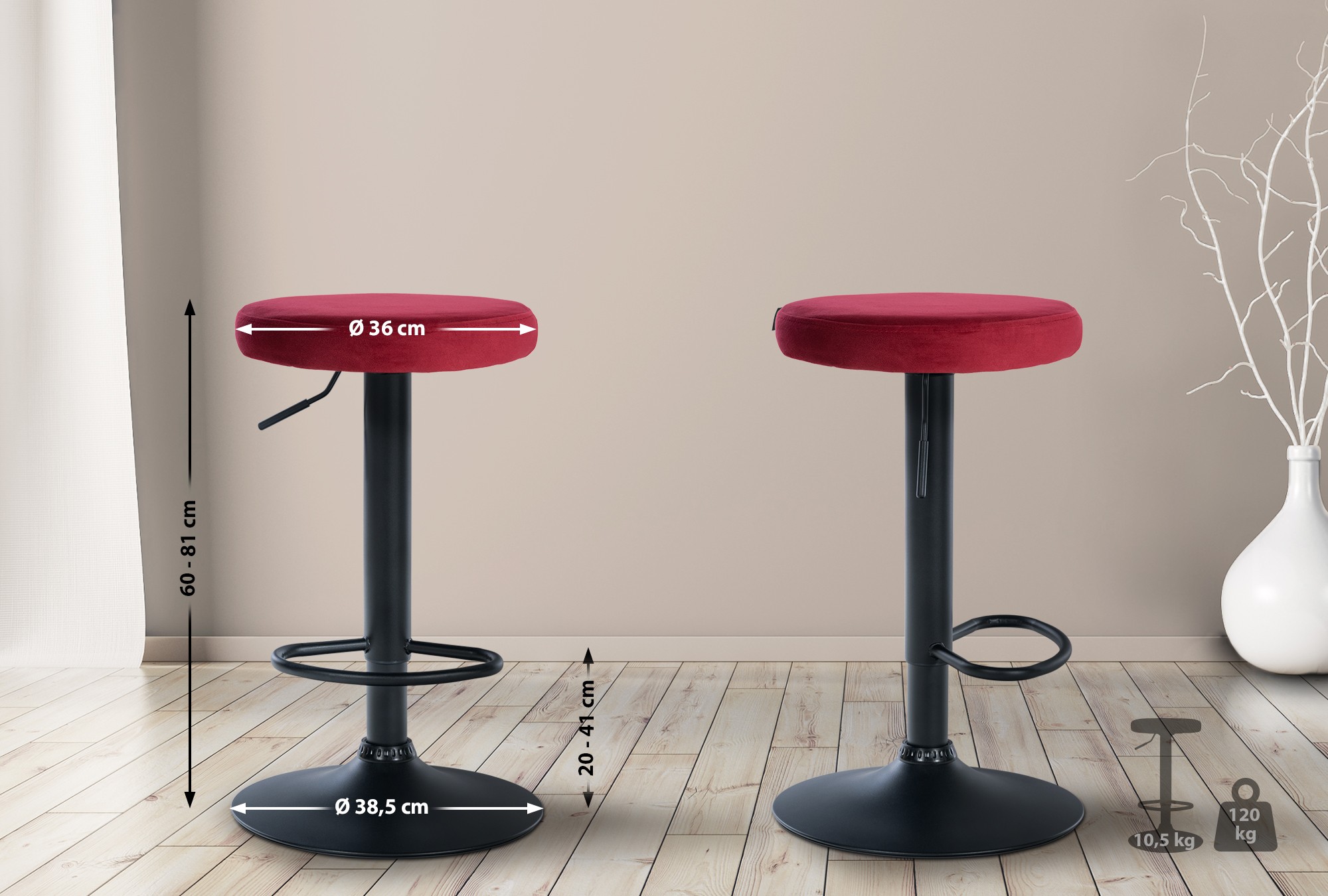 Lot de 2 tabourets de bar Ponte velours