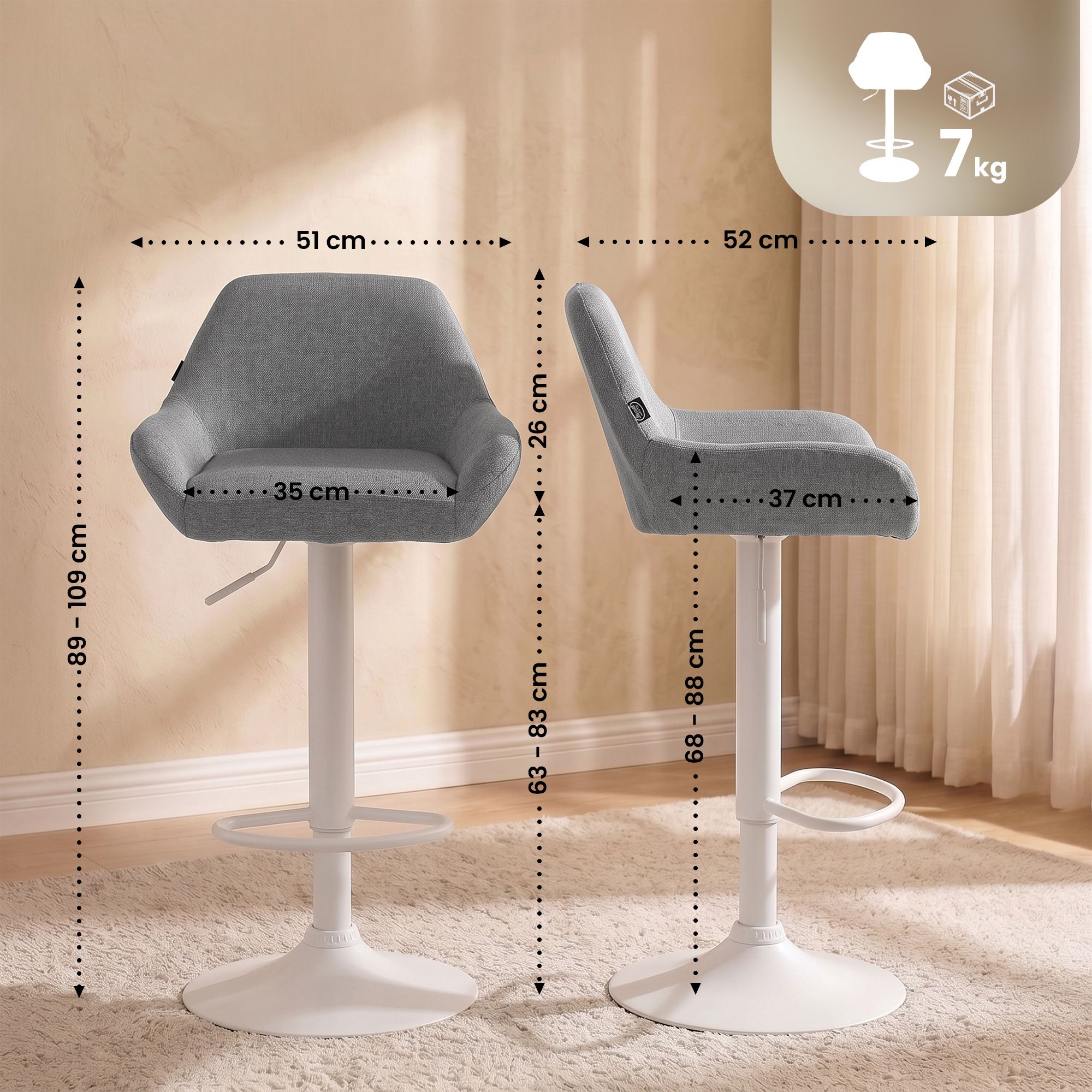 Lot de 2 tabourets de bar Braga en tissu