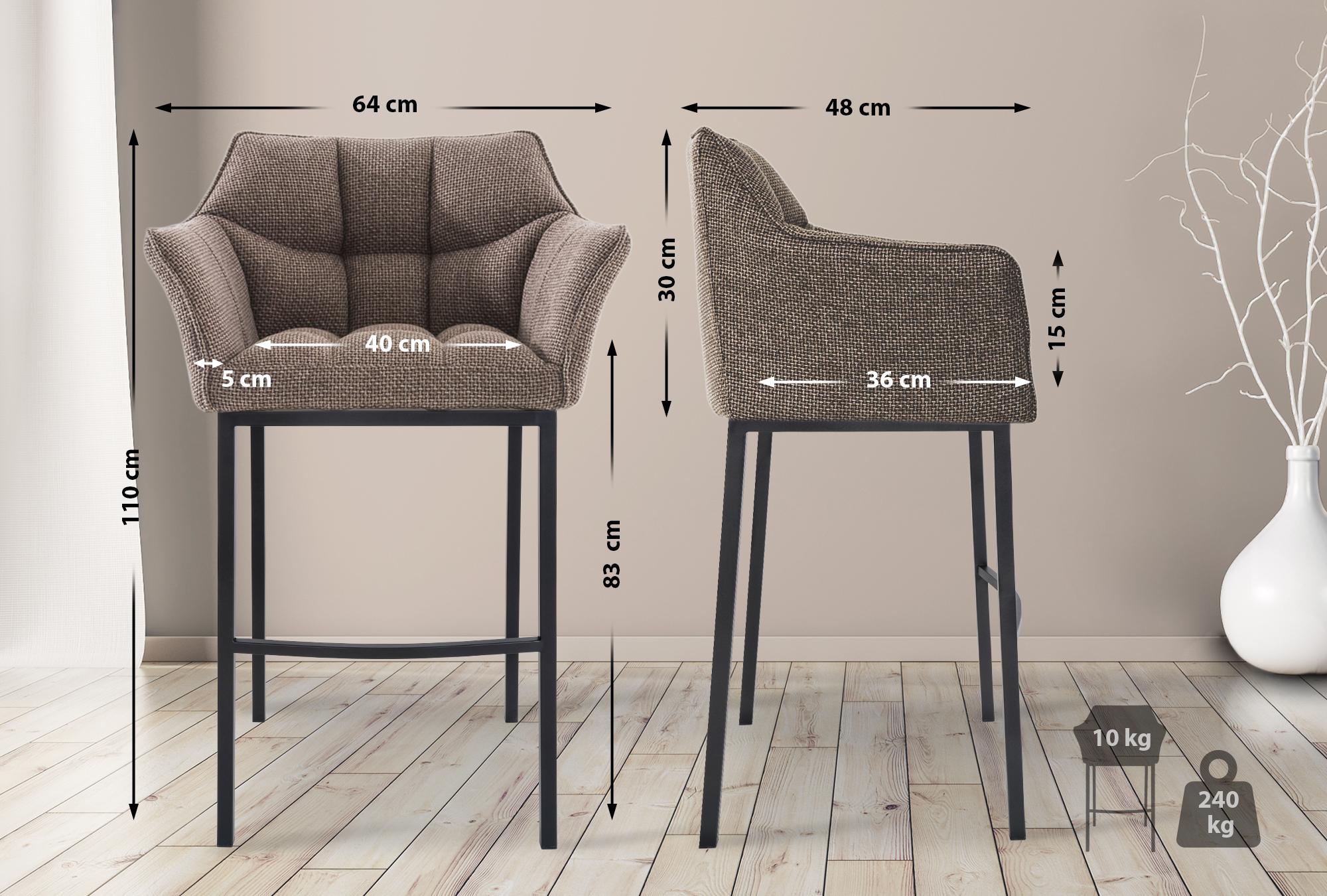 Lot de 2 tabourets de bar Damaso en tissu avec piètement à quatre pieds