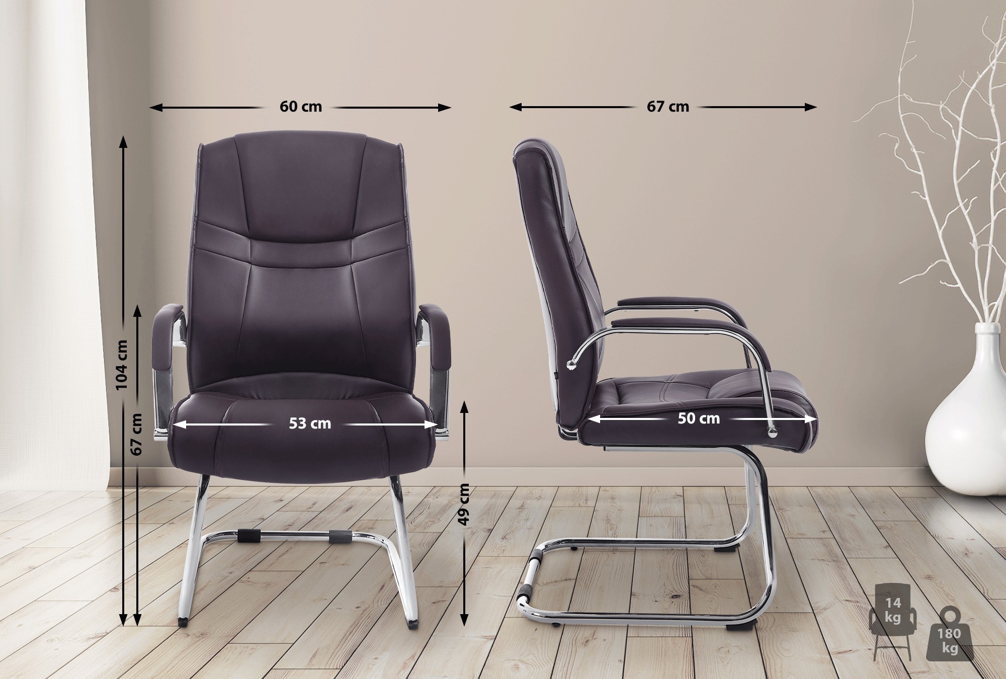 Lot de 2 Chaises Cantilever Attila en Similicuir avec accoudoirs