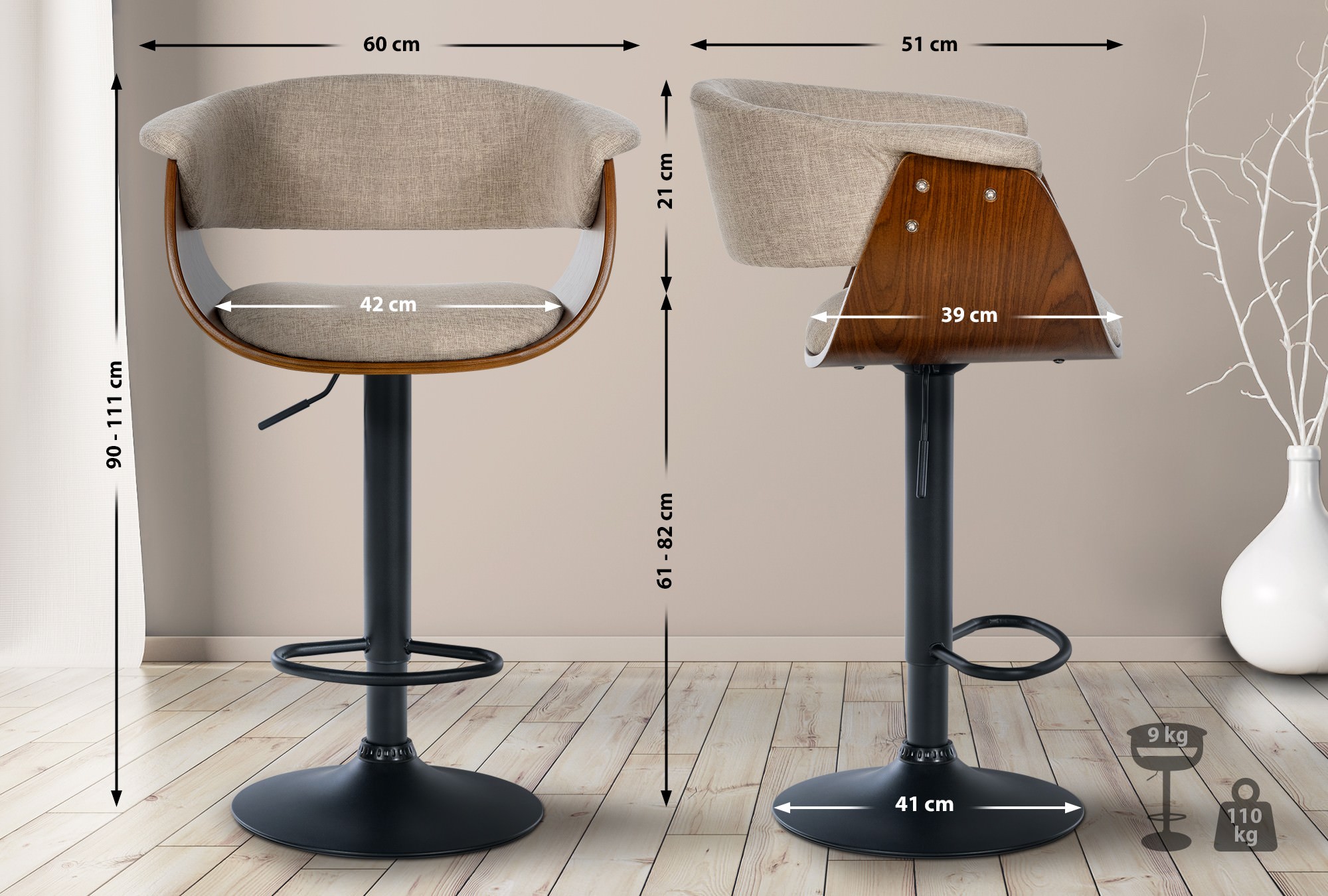 Lot de 2 tabourets de bar Vestal