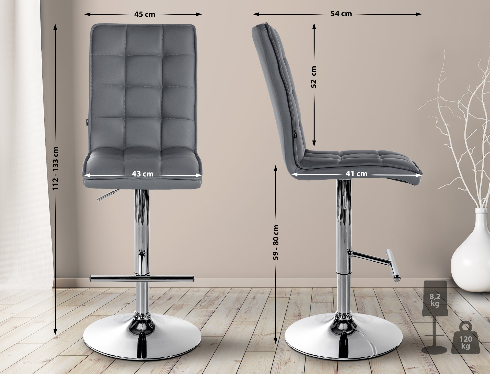 Tabouret de bar Peking en Similicuir réglable et pivotant