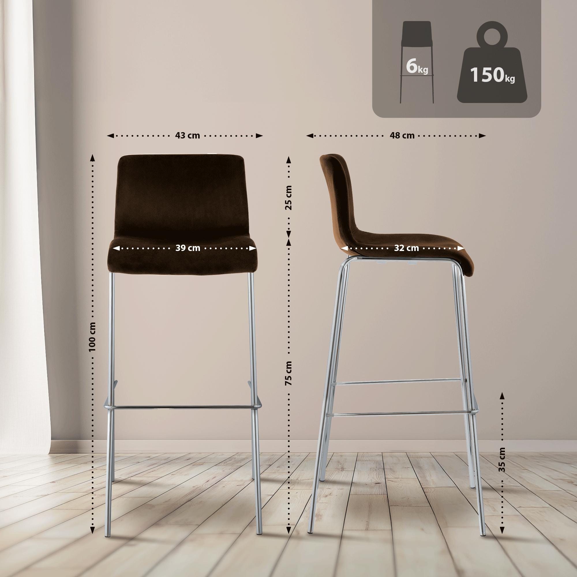 Tabouret de bar Hover velours structure à quatre pieds chromée
