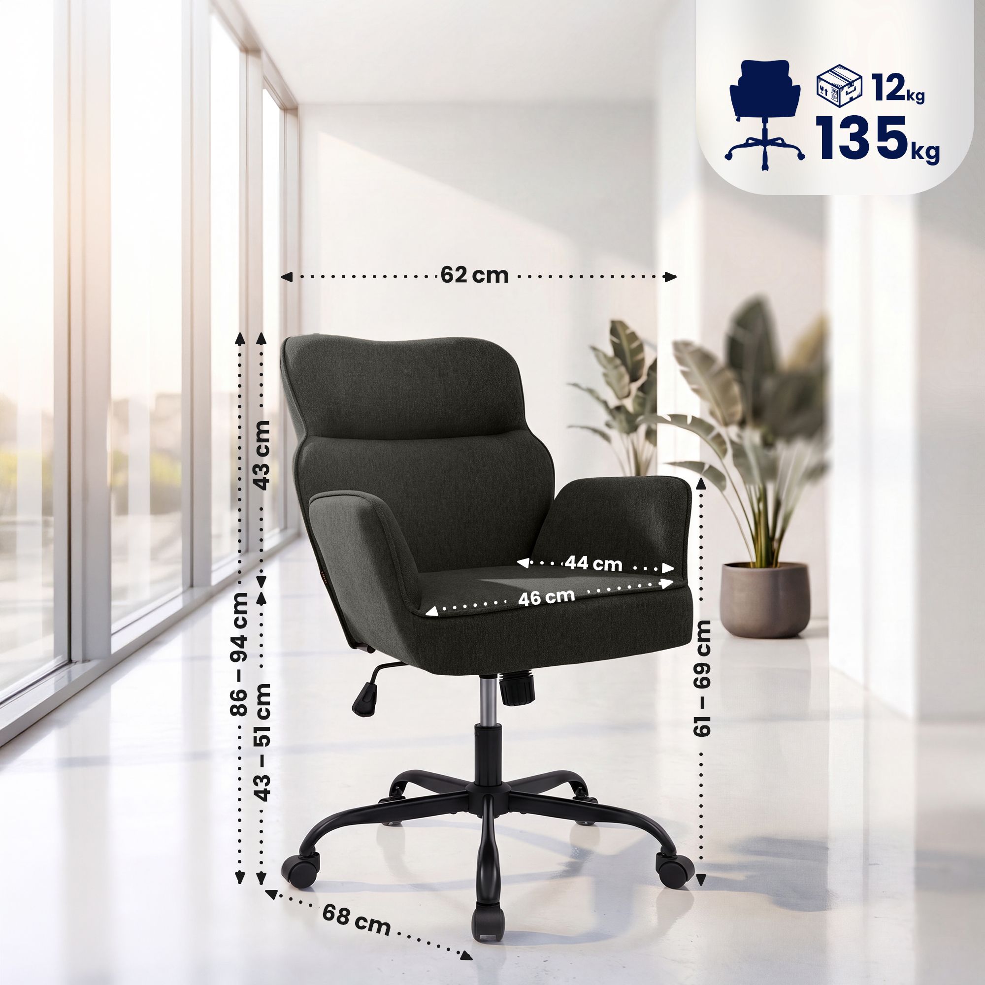 Chaise de bureau Amado tissu