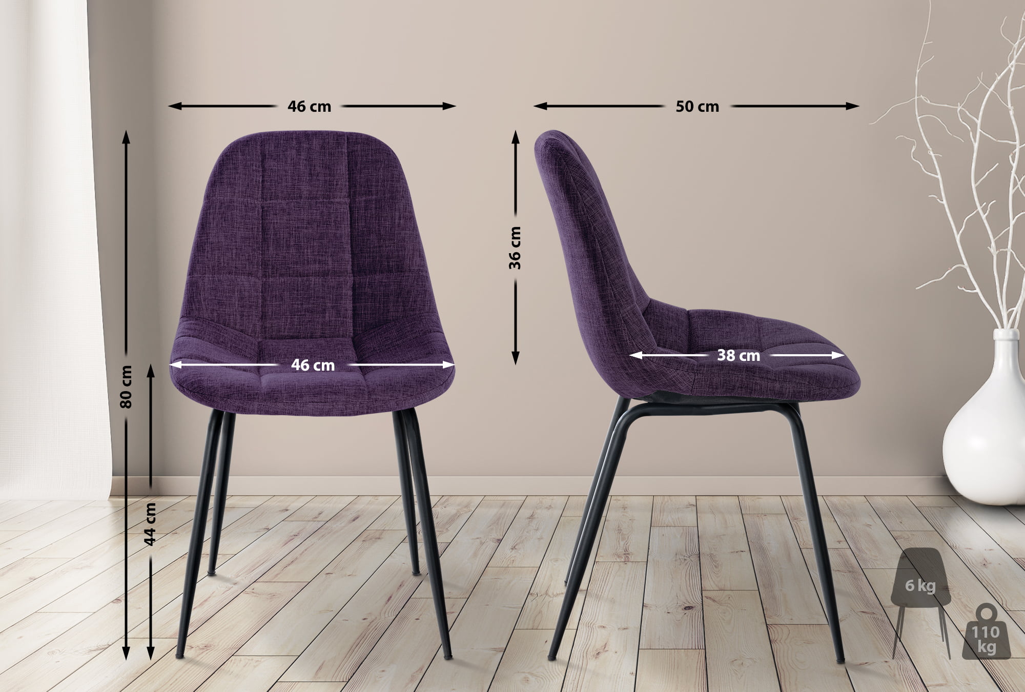 Chaise de salle à manger Tom avec Pieds en métal noir